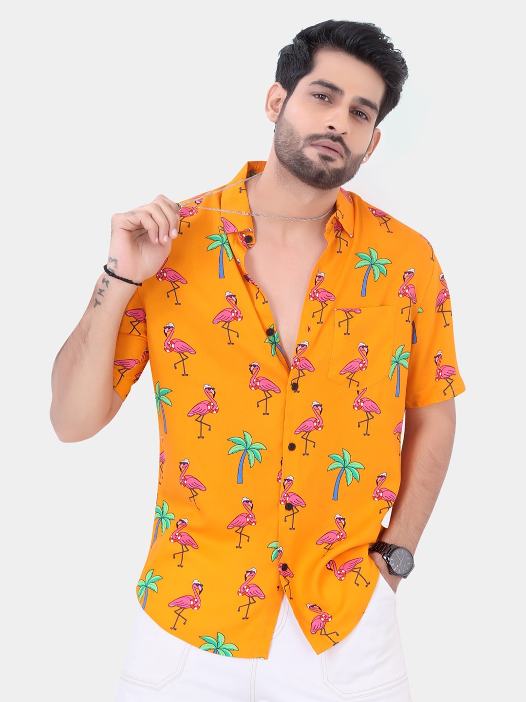 

VASTRADO Classic Slim Fit Conversational Printed Casual Shirt, Orange