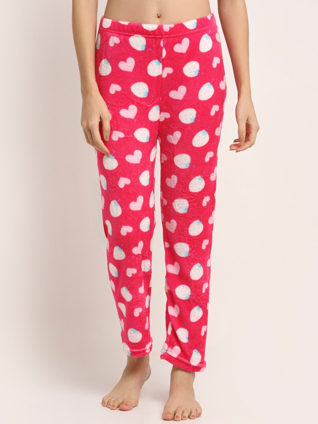 

NEUDIS Women Geometric Printed Knitted Fleece Lounge Pant, Pink