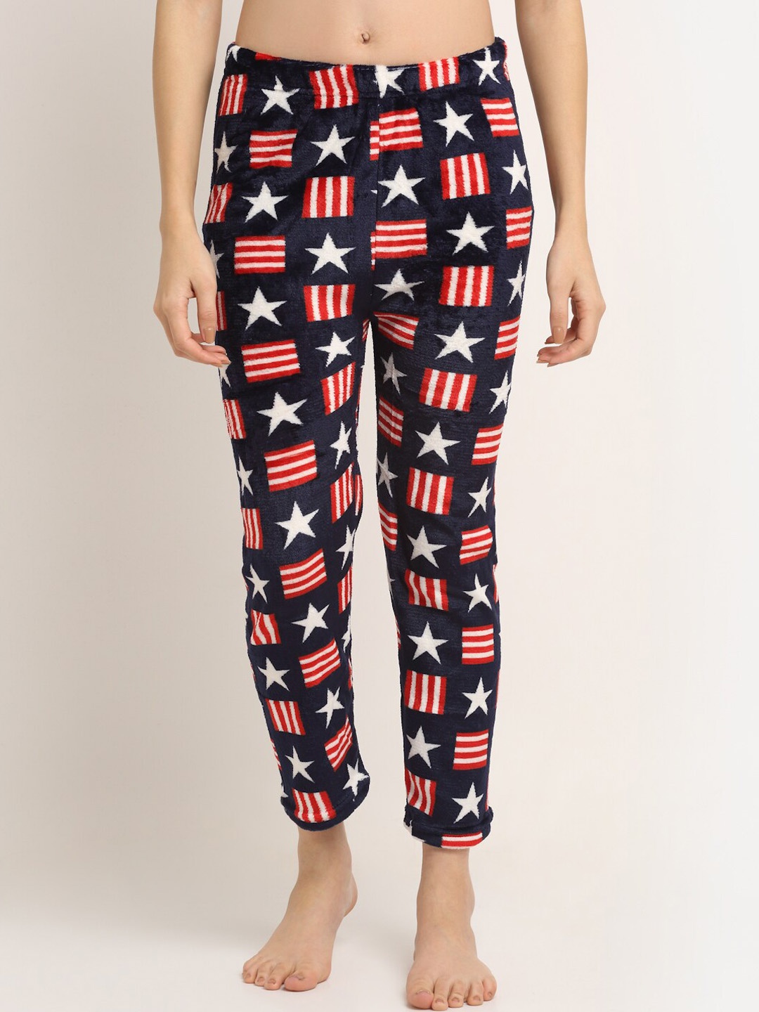 

NEUDIS Women Geometric Printed Fleece Lounge Pant, Navy blue