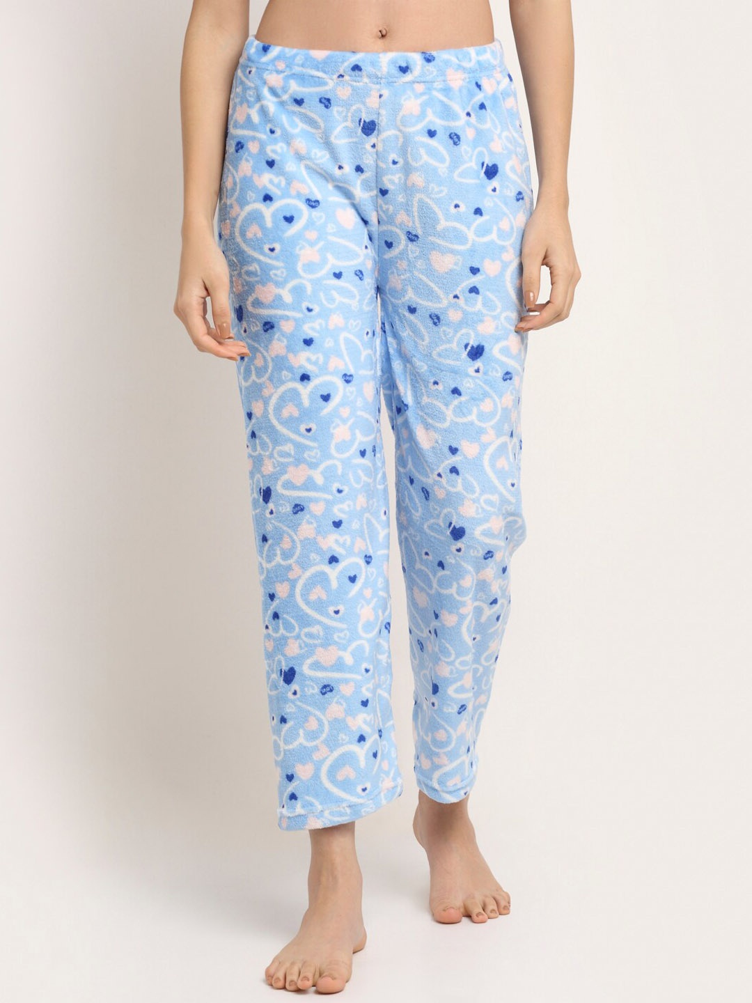 

NEUDIS Women Mid-Rise Printed Fleece Lounge Pant, Blue