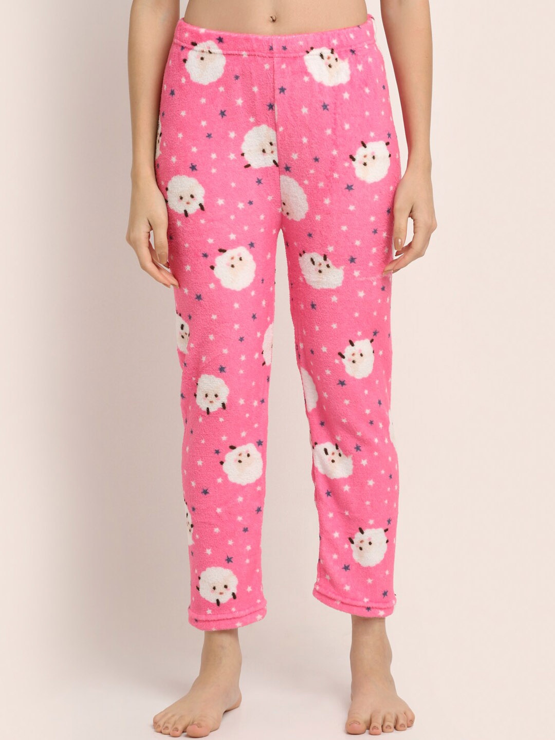 

NEUDIS Women Mid-Rise Printed Fleece Lounge Pant, Pink
