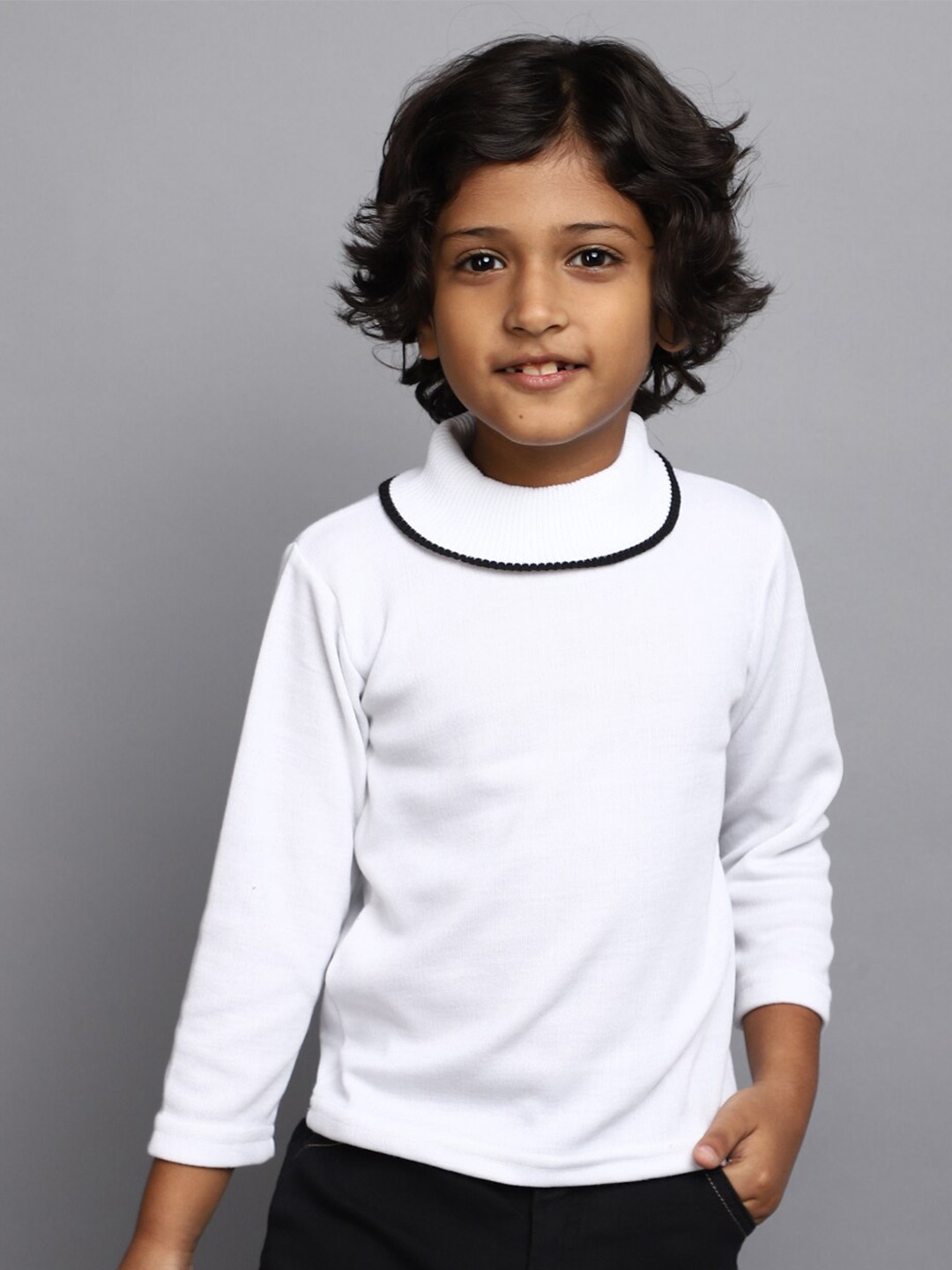 

V-Mart Boys Ribbed Turtle Neck Acrylic Pullover, White