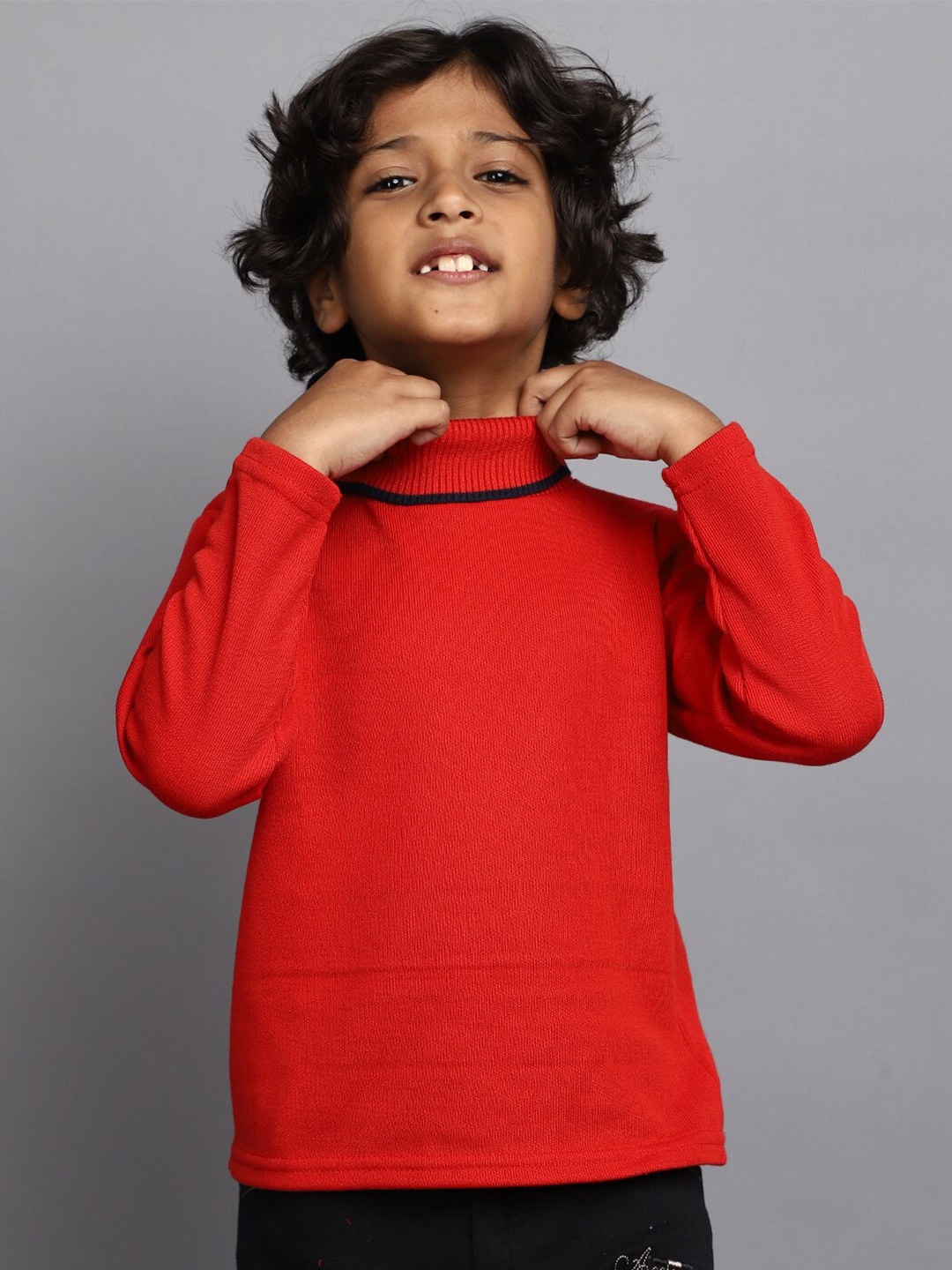 

V-Mart Boys Ribbed Turtle Neck Acrylic Pullover, Red