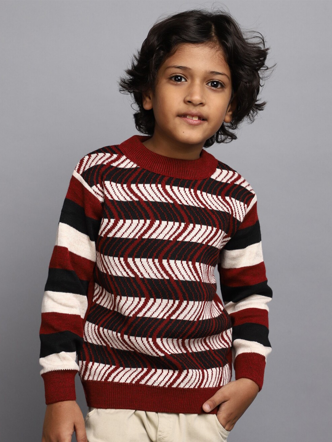 

V-Mart Boys Printed Round Neck Acrylic Pullover, Maroon