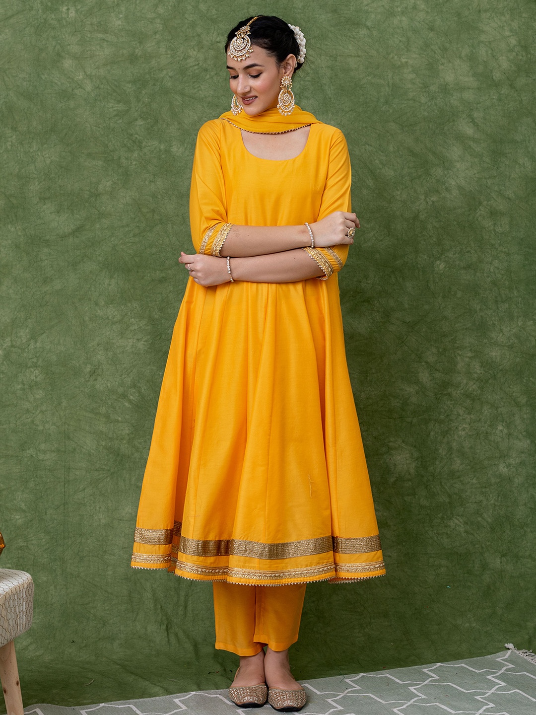 

KASYA Angrakha Gotta Patti Kurta With Trousers & Dupatta, Yellow