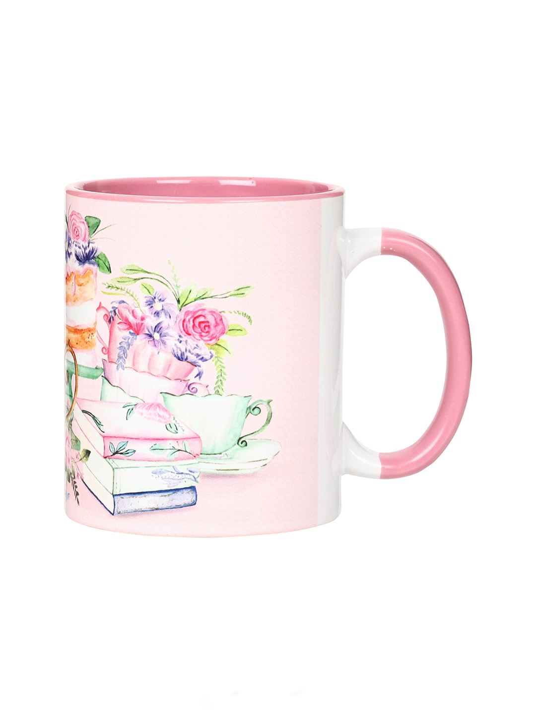 

KOLOROBIA Pink & Green Printed Ceramic Glossy Mug - 325 ML