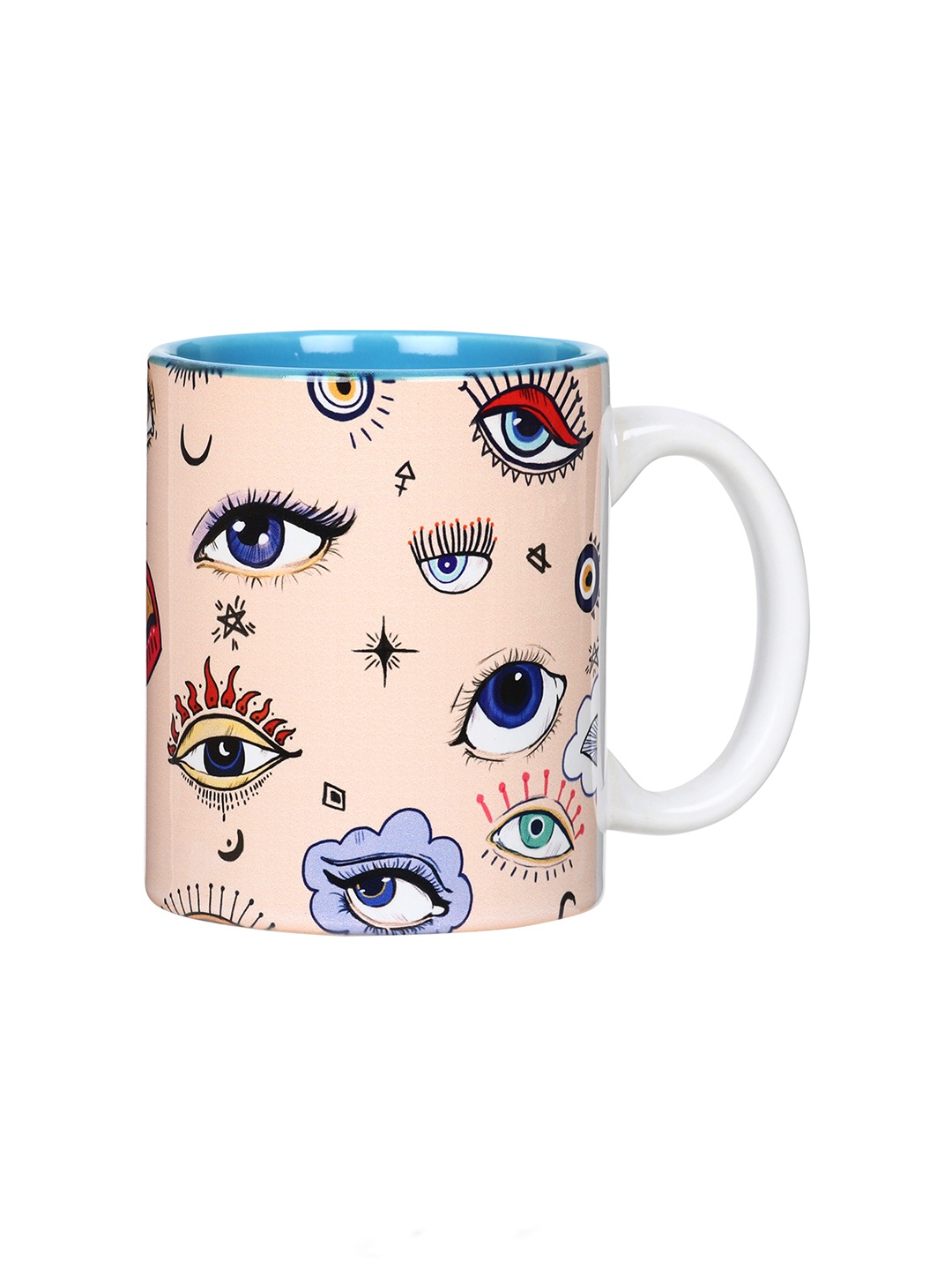

KOLOROBIA Beige & Blue Aurora Evil Eye Printed Ceramic Coffee Mug - 325 ML