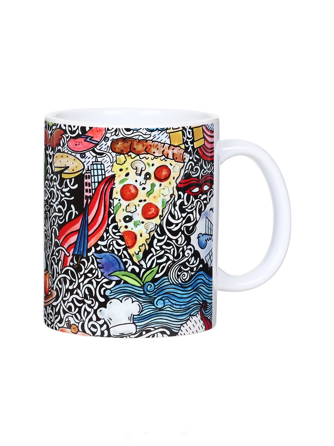 

KOLOROBIA White & Black Doodle Printed Ceramic Coffee Mug - 325 ML