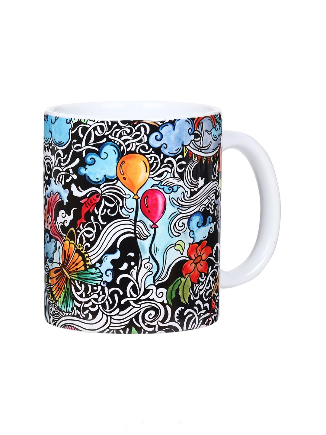 

KOLOROBIA Black & White Printed Ceramic Dishwasher Safe Glossy Mug 325 ml