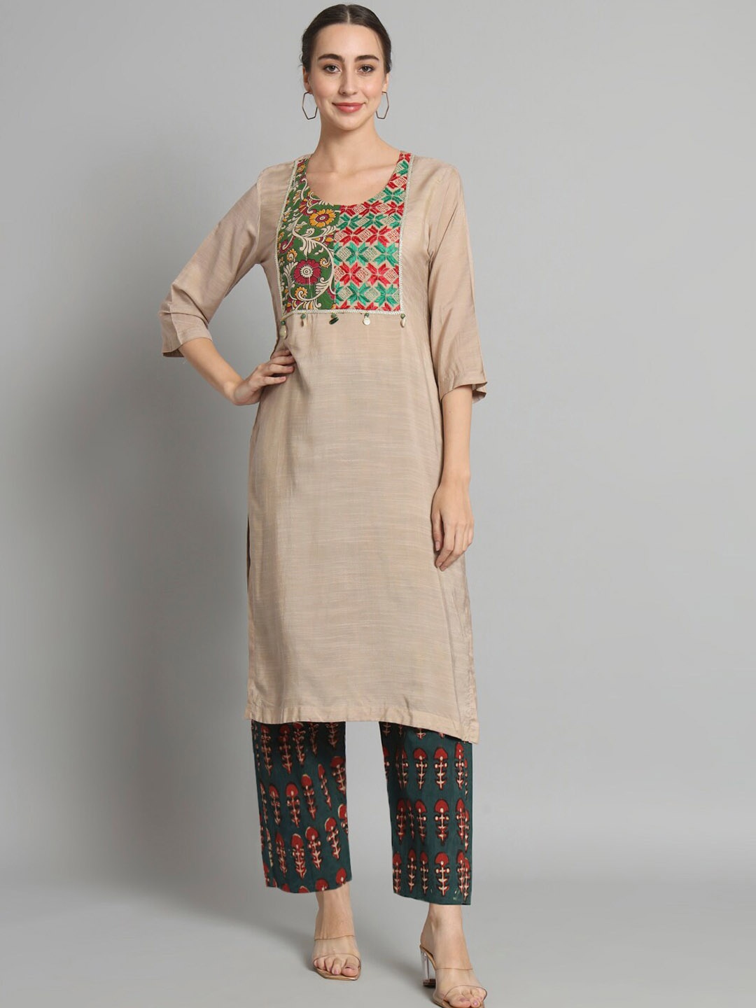 

Trinjann Ethnic Motifs Printed Cotton Kurta, Brown