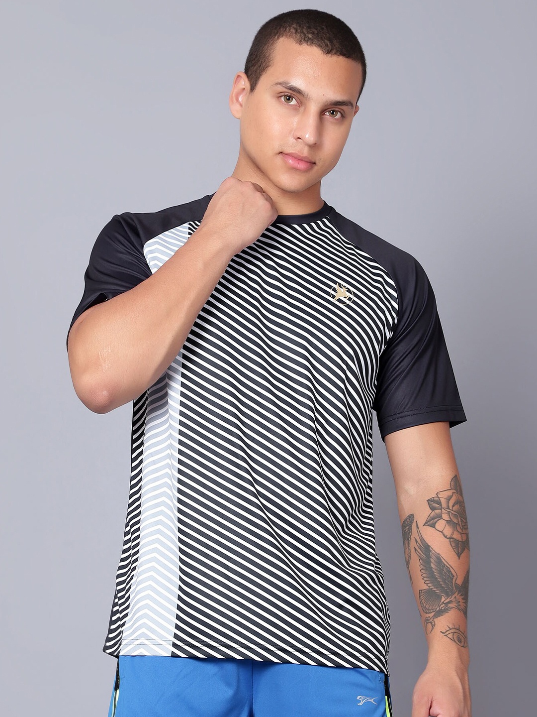 

Trenz Striped Raglan Sleeves Moisture Wicking T-shirt, Black