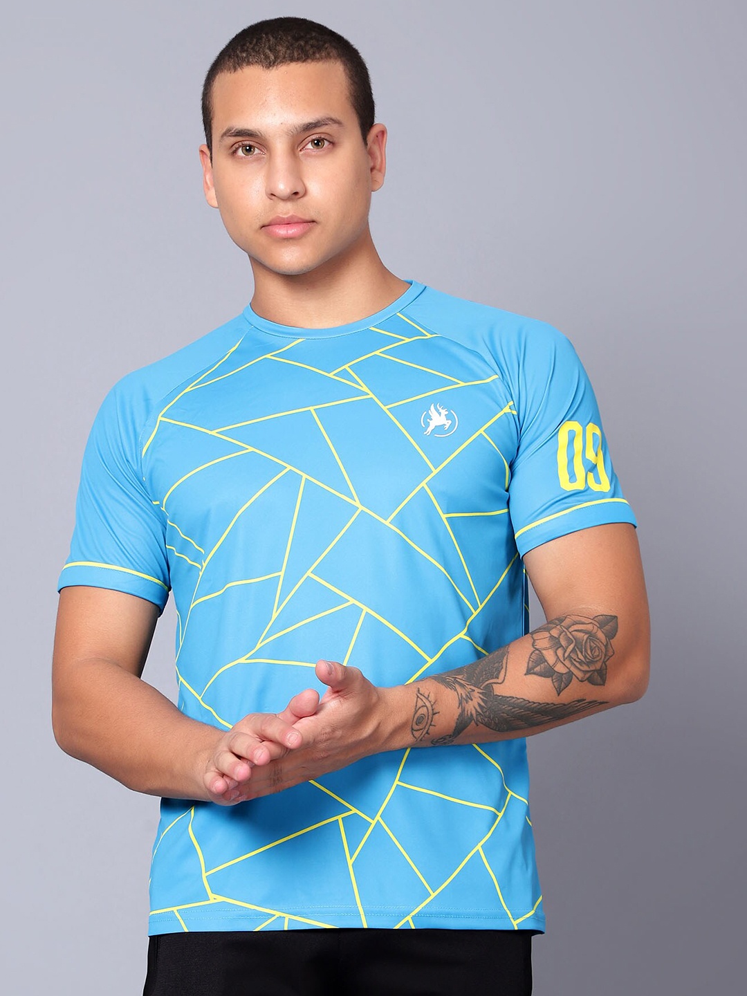 

Trenz Geometric Printed Raglan Sleeves Moisture-Wicking T-Shirt, Blue