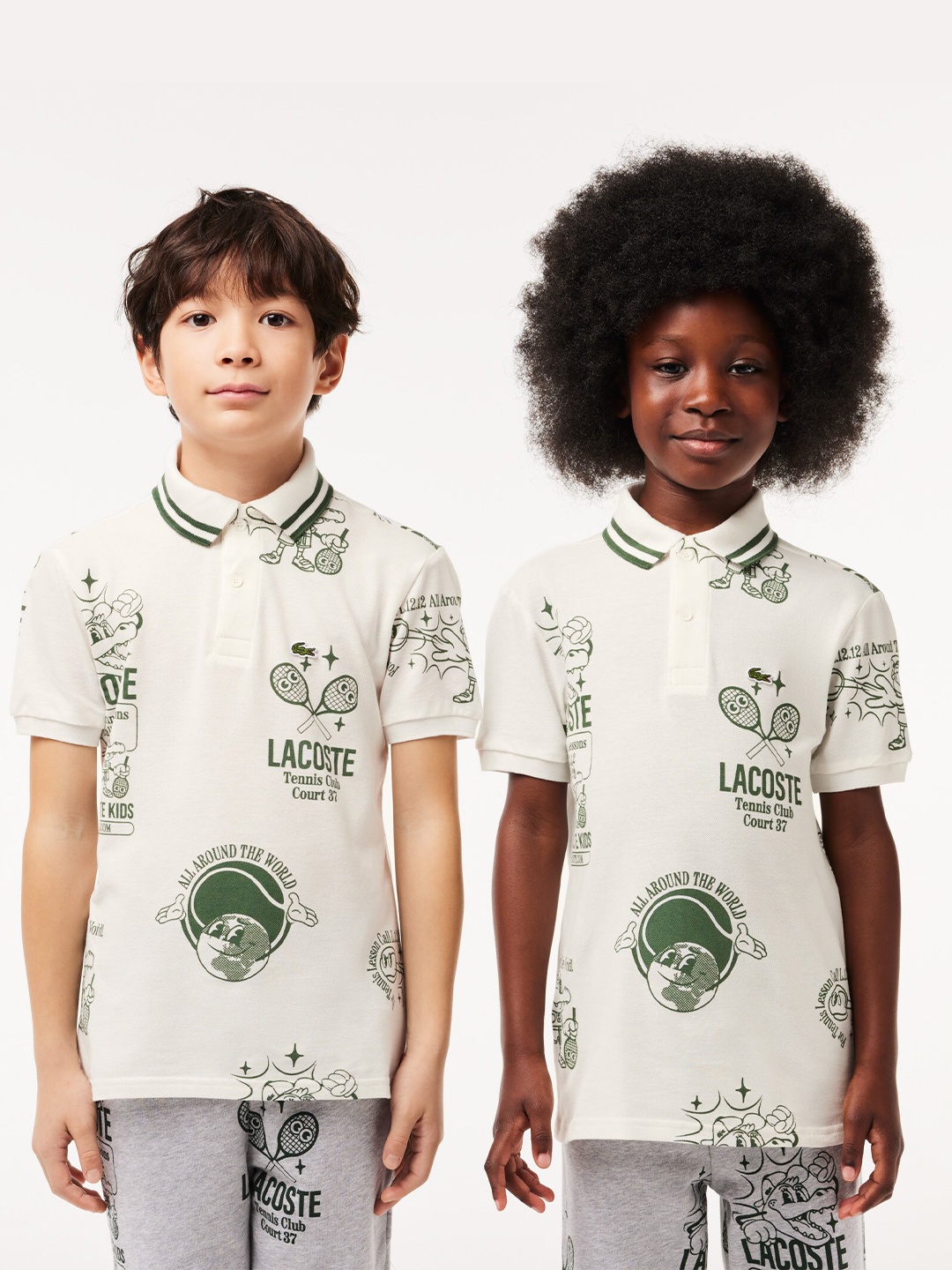 

Lacoste Kids Brand Logo Printed Polo Collar Cotton T-shirt, White
