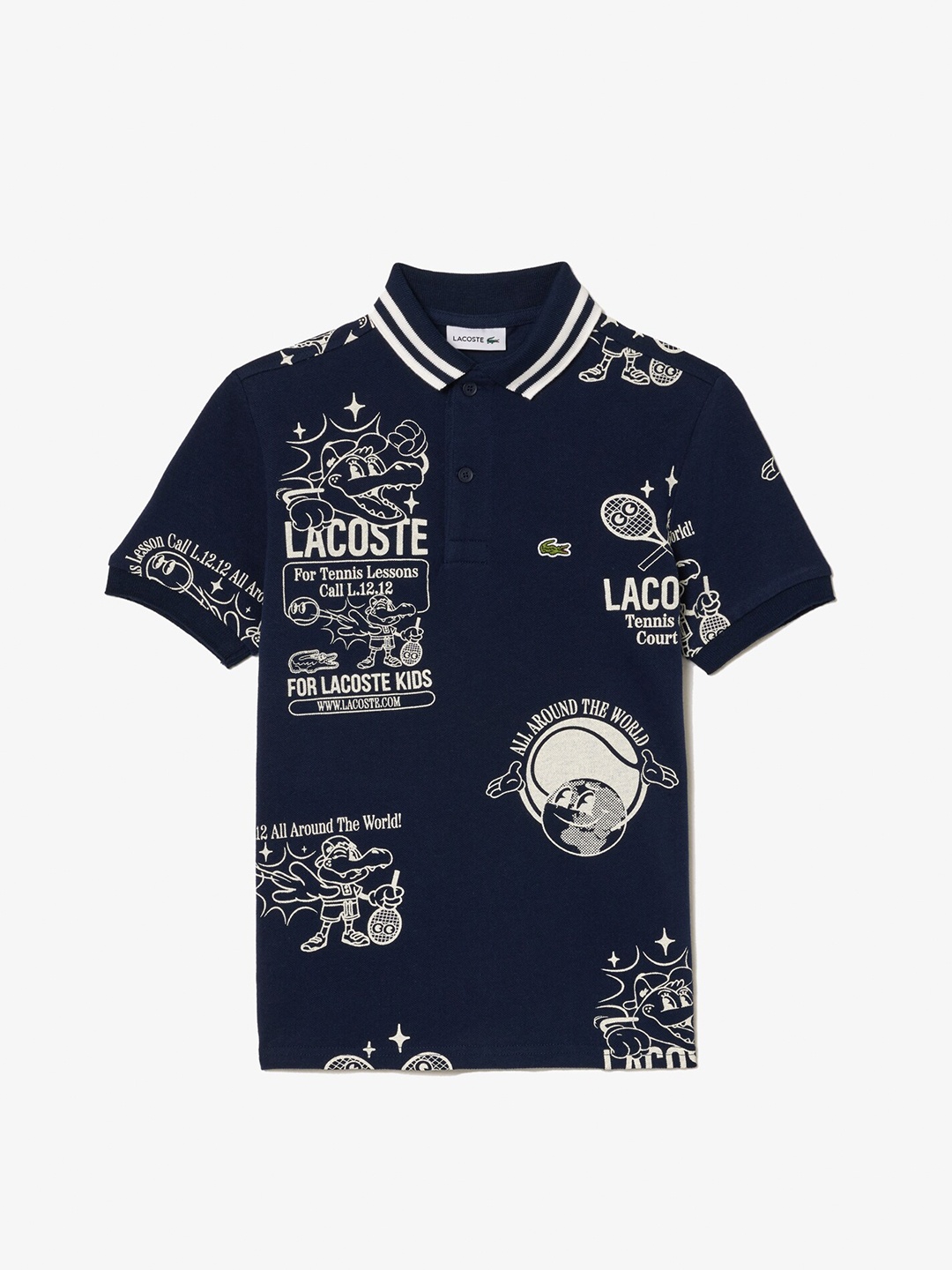 

Lacoste Kids Brand Logo Printed Polo Collar Cotton T-shirt, Navy blue