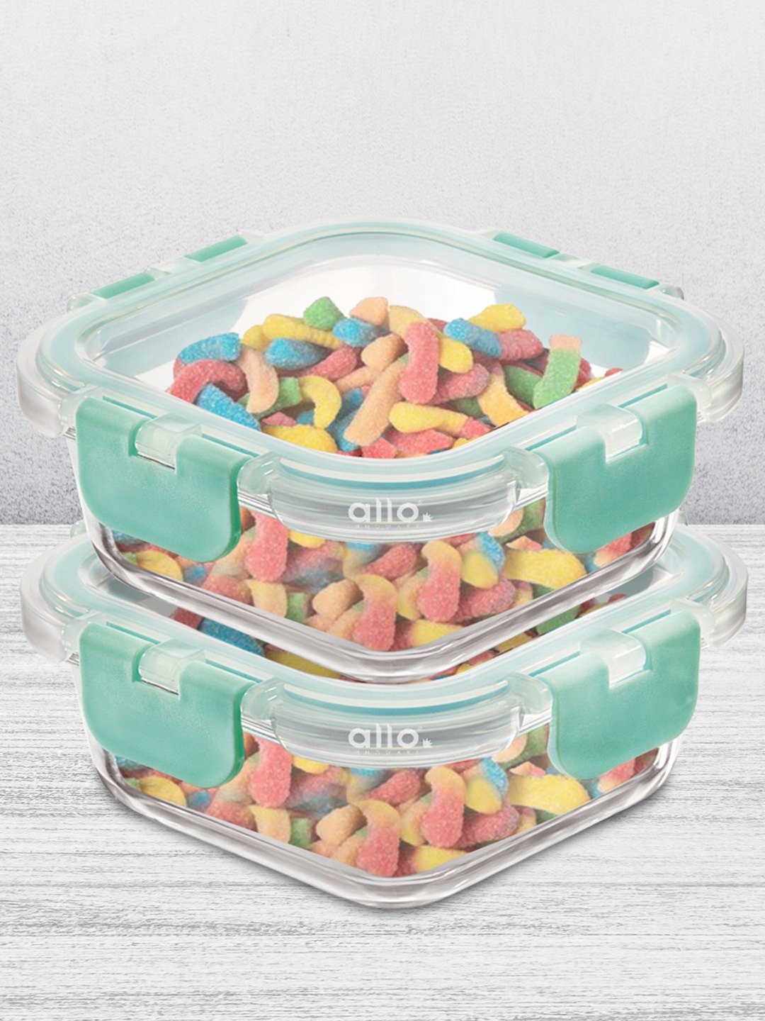 

Allo FoodSafe Microwave Safe Glass Containers for Fridge Storage (160ml x 2, Square), Sea green