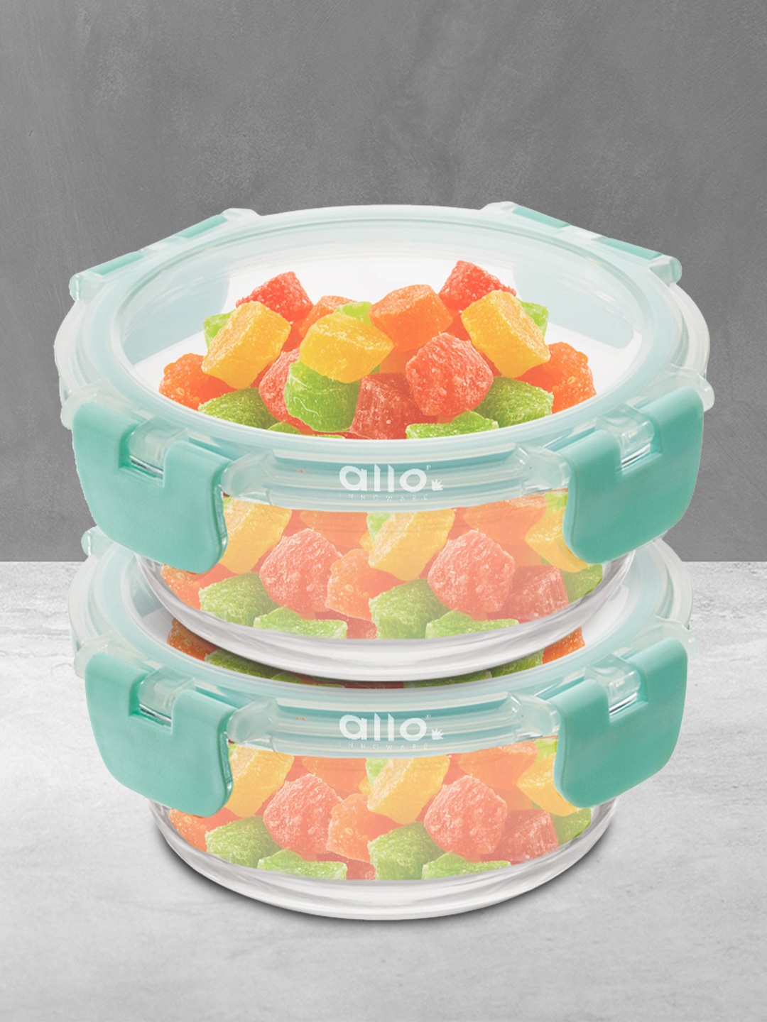 

Allo Set of 2 FoodSafe Microwave Safe Borosilicate Glass Fridge Storage Containers 215ml, Sea green