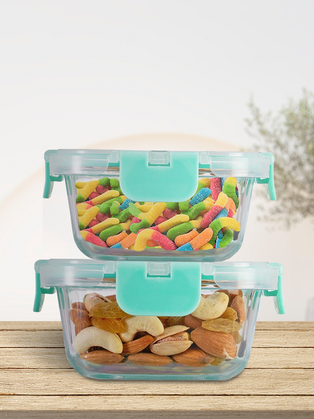 

Allo Food Safe Microwave Safe Borosilicate Glass Containers-160ml & 310ml, Sea green
