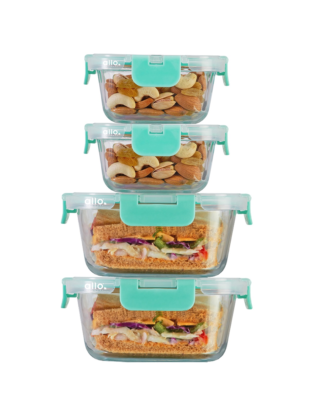

Allo Green & Transparent 4 Pcs Dishwasher & Microwave Safe Food Containers Kitchen Storage
