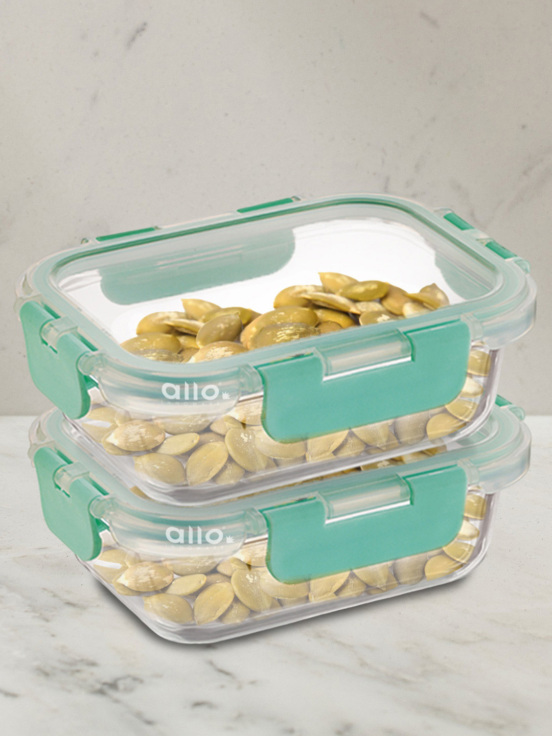 

Allo FoodSafe Microwave Safe Glass Rectangle Containers for Fridge Storage 185ml x 2, Green