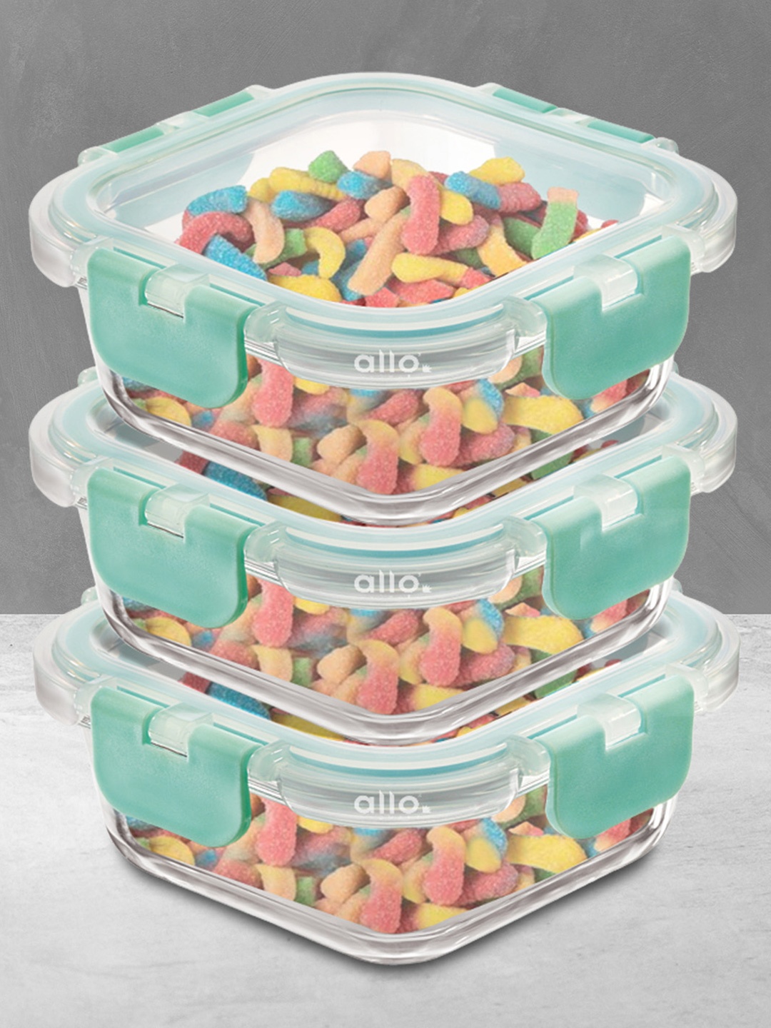

Allo Set of 3 FoodSafe Microwave Safe Borosilicate Glass Fridge Storage Containers 160ml, Green