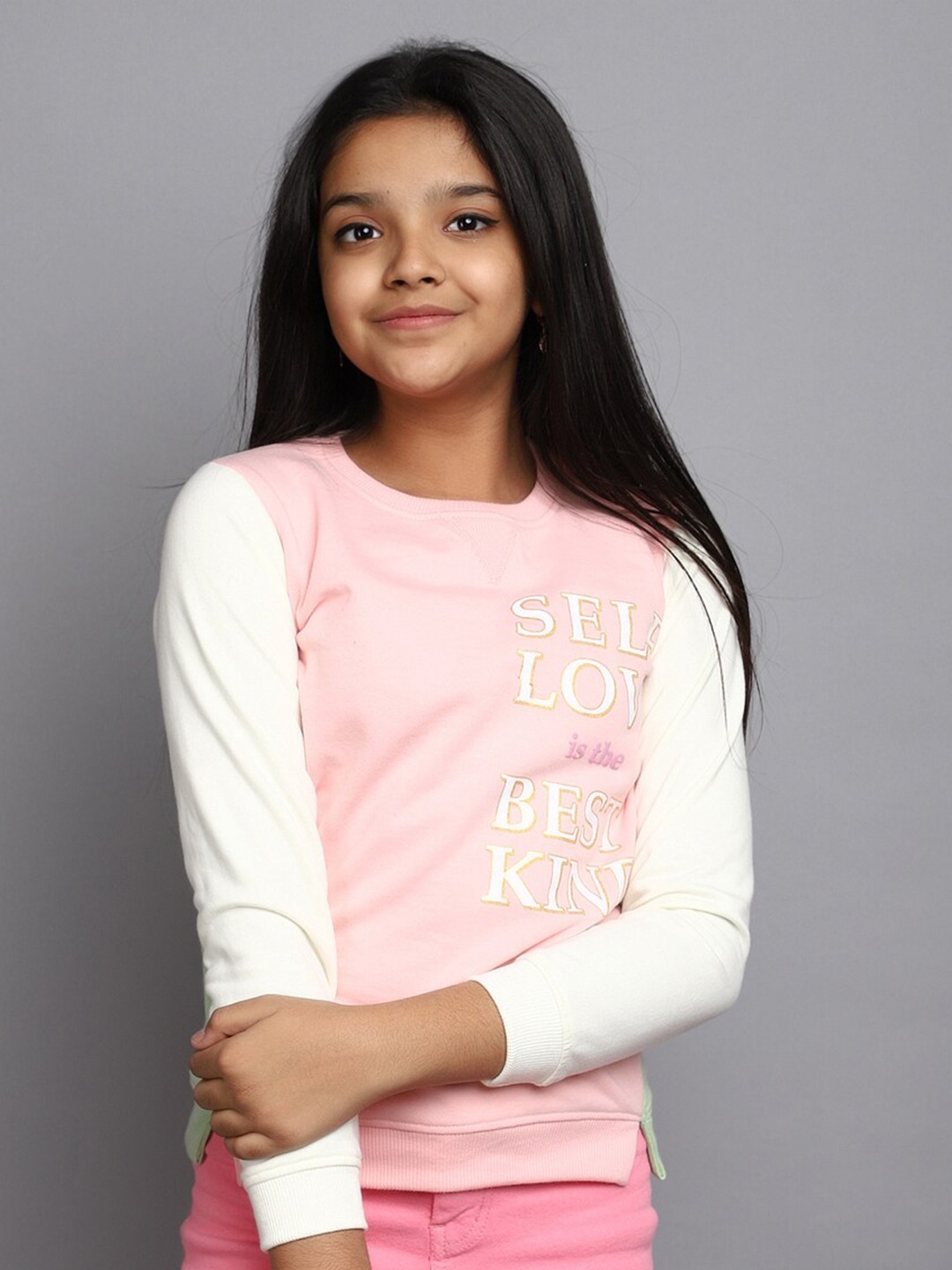 

V-Mart Girls Typography Printed Fleece Pullover Sweatshirt, Peach