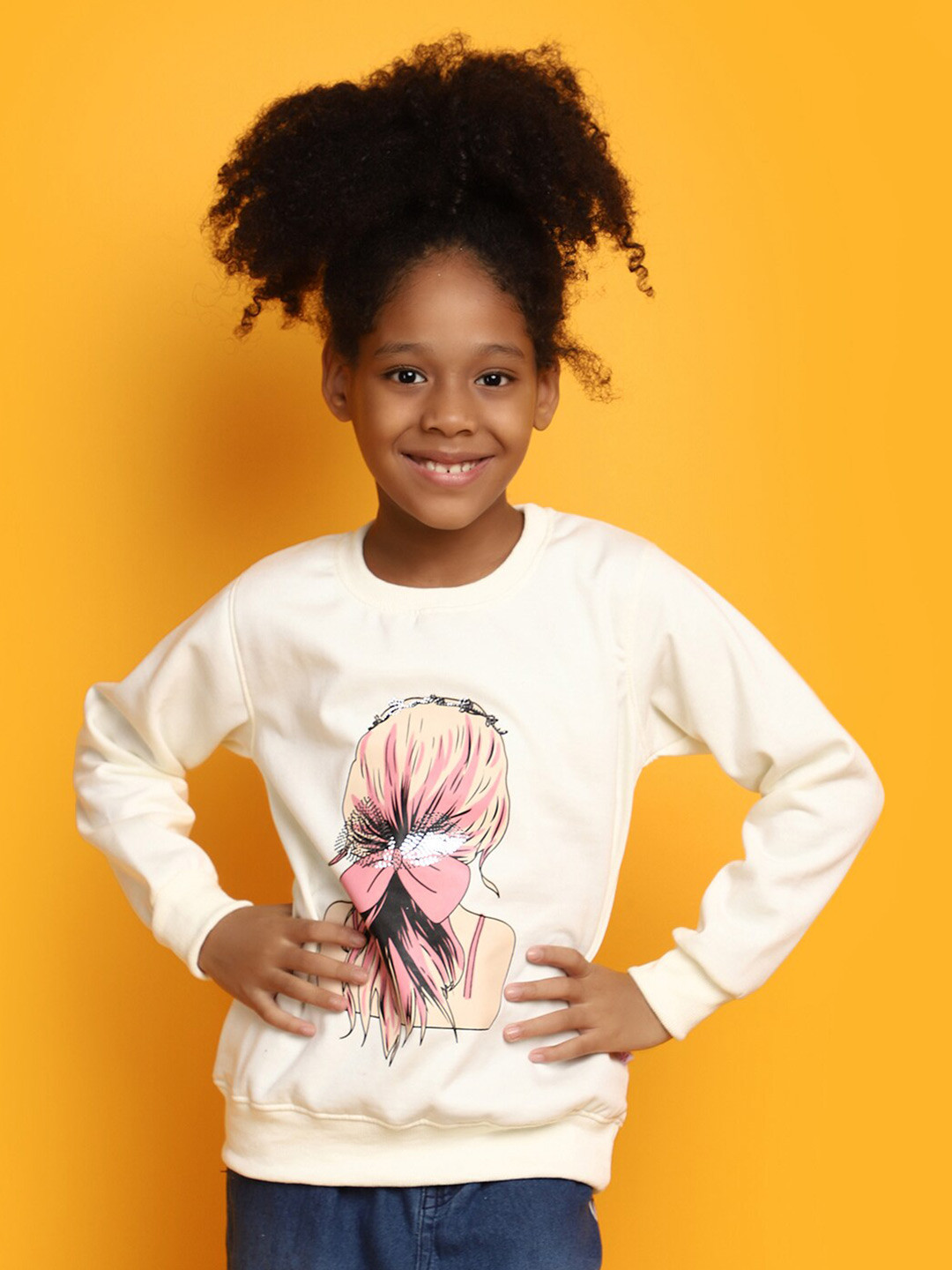 

V-Mart Girls Graphic Printed Fleece Pullover Sweatshirt, Off white
