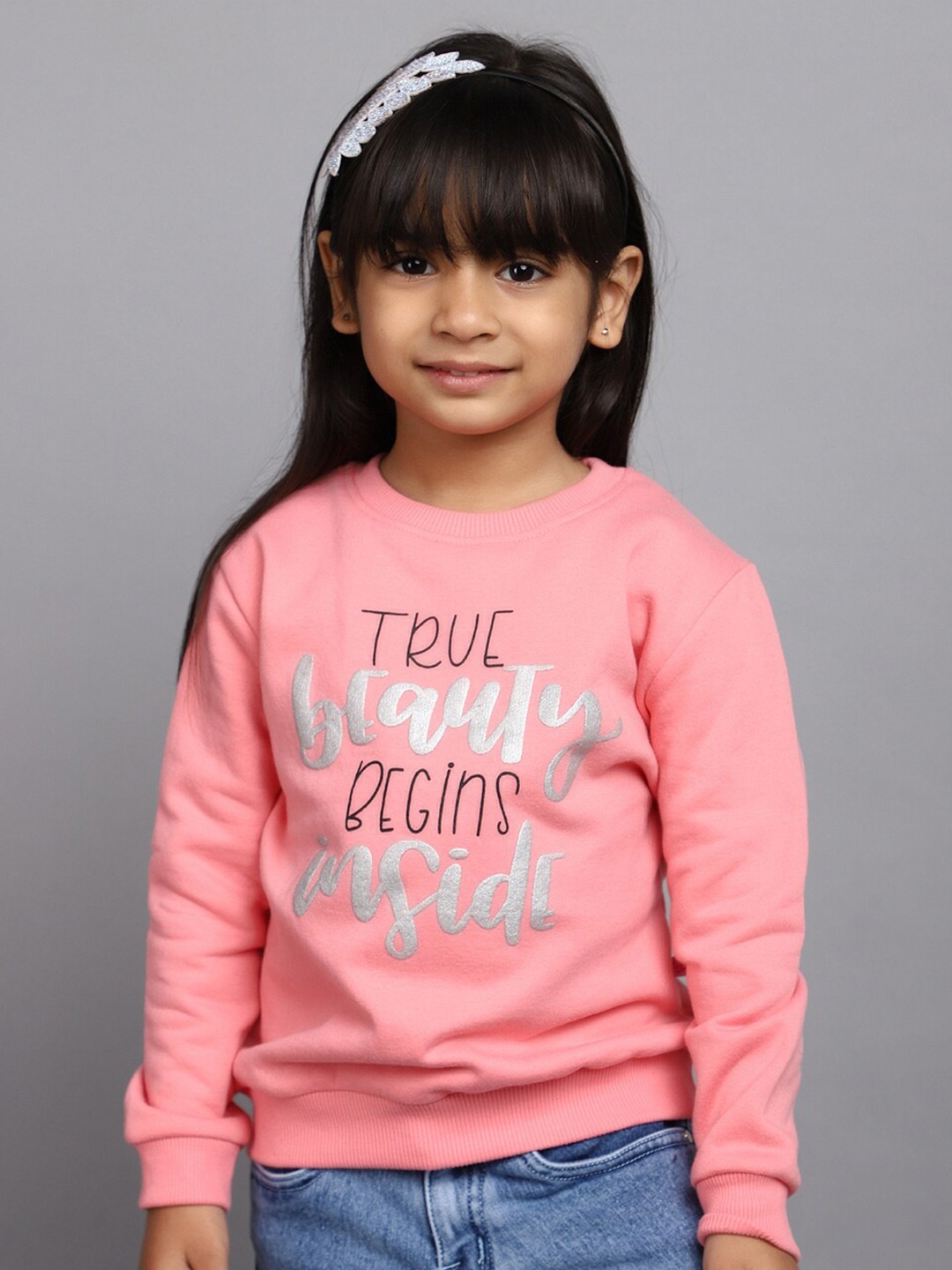 

V-Mart Girls Typography Printed Pullover Sweatshirt, Coral