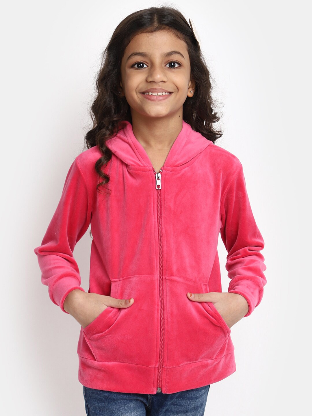 

V-Mart Girls Hooded Fleece Front Open Sweatshirt, Fuchsia