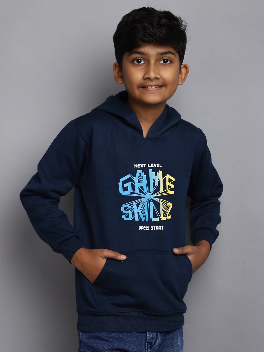 

V-Mart Boys Typography Printed Hooded Fleece Pullover Sweatshirt, Navy blue