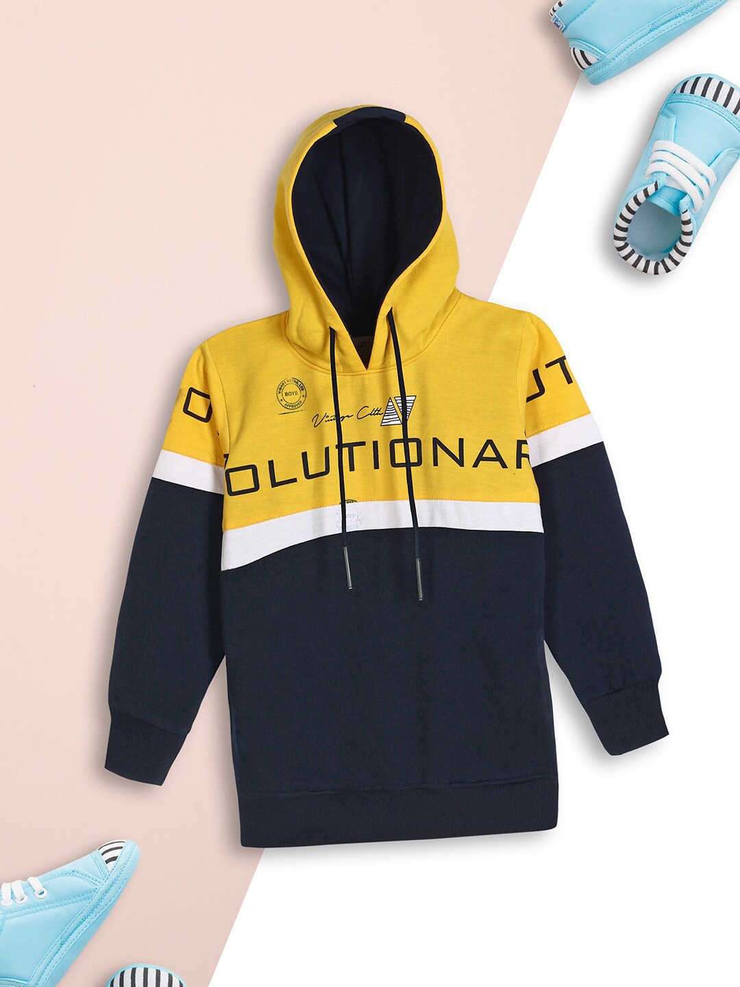 

V-Mart Boys Typography Printed Hooded Fleece Pullover Sweatshirt, Navy blue