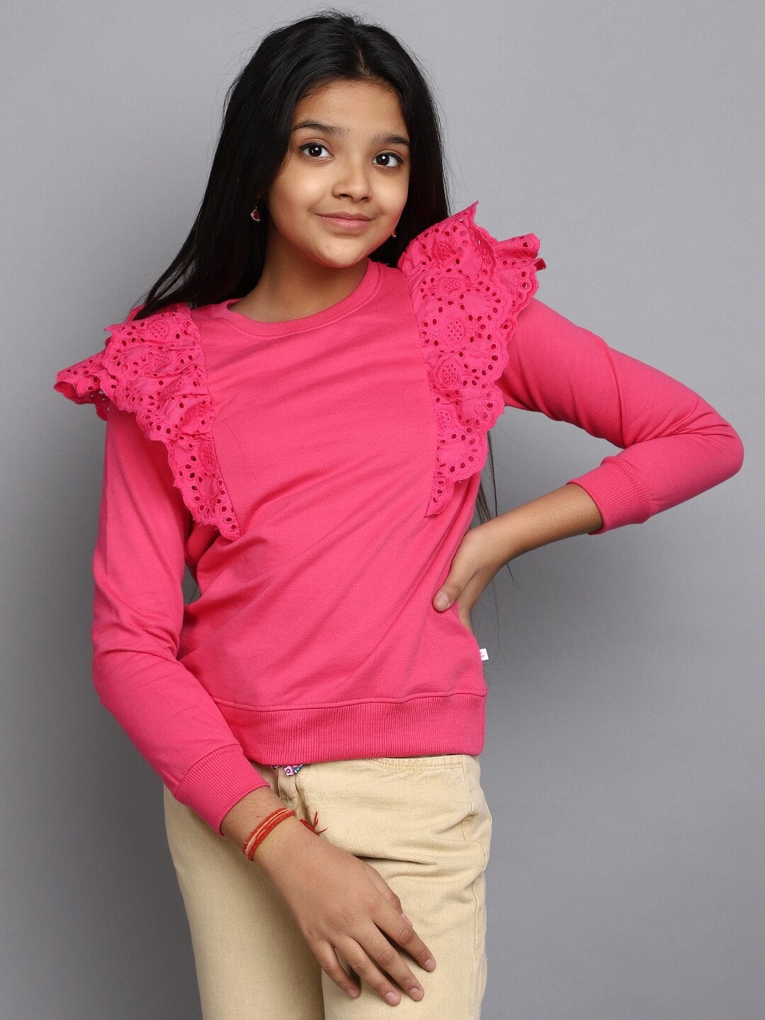 

V-Mart Girls Round Neck Round Neck Fleece Sweatshirt, Fuchsia