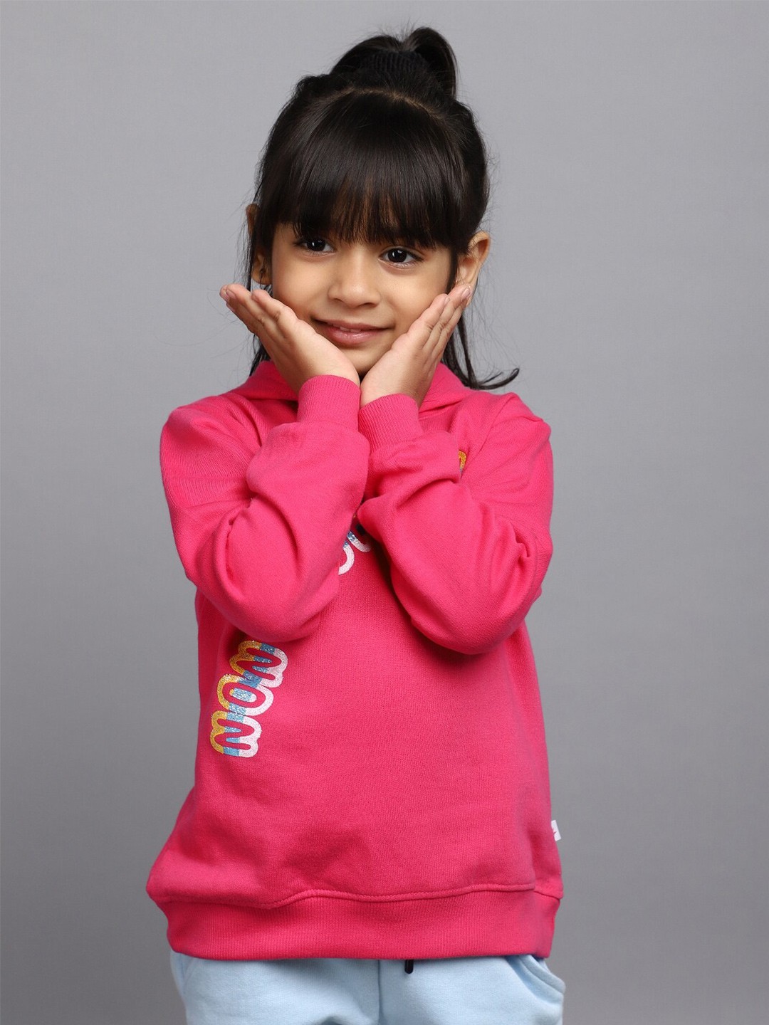 

V-Mart Girls Typography Printed Hooded Fleece Sweatshirt, Fuchsia