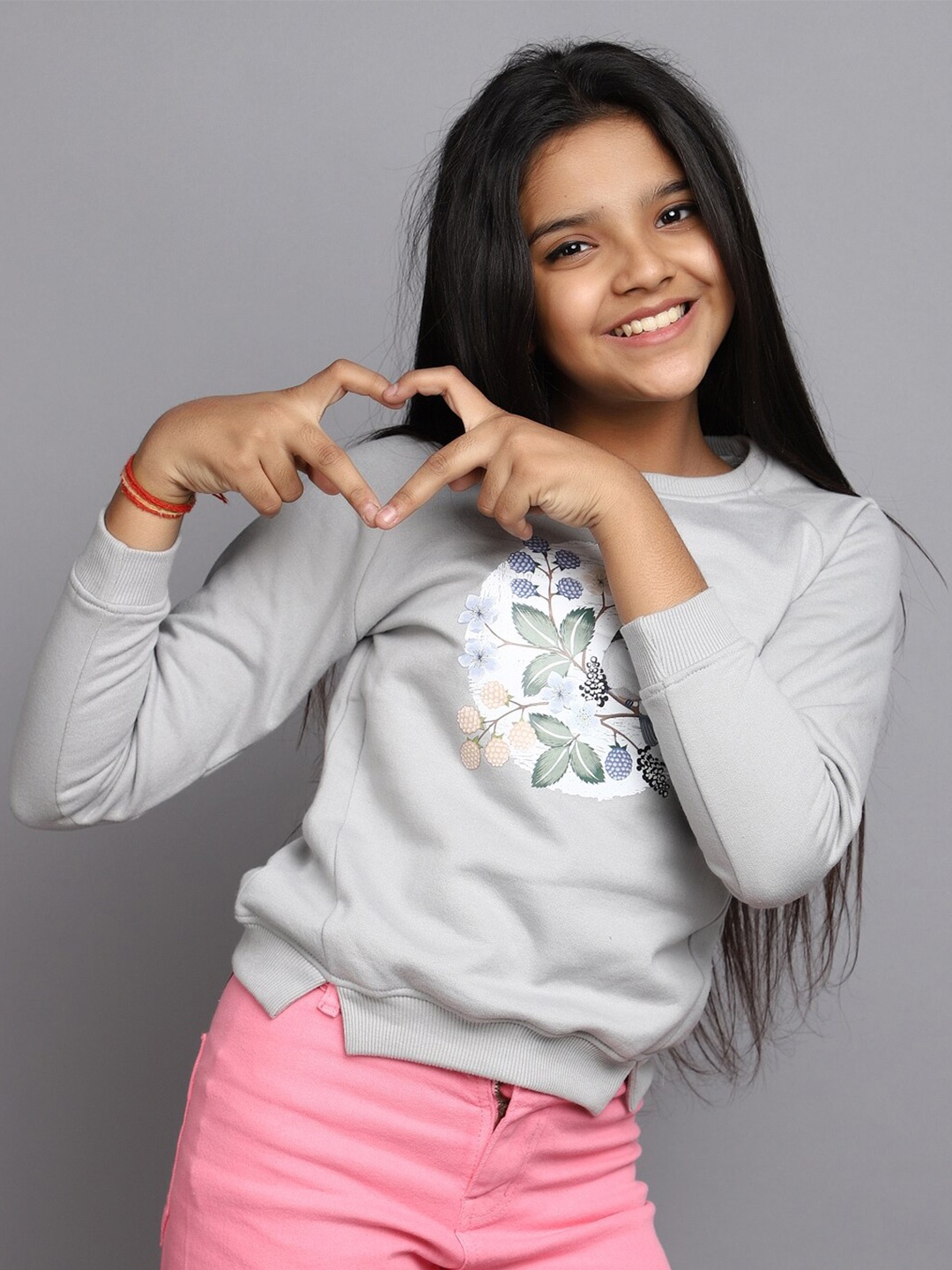 

V-Mart Girls Graphic Printed Long Sleeves Round Neck Fleece Sweatshirt, Grey