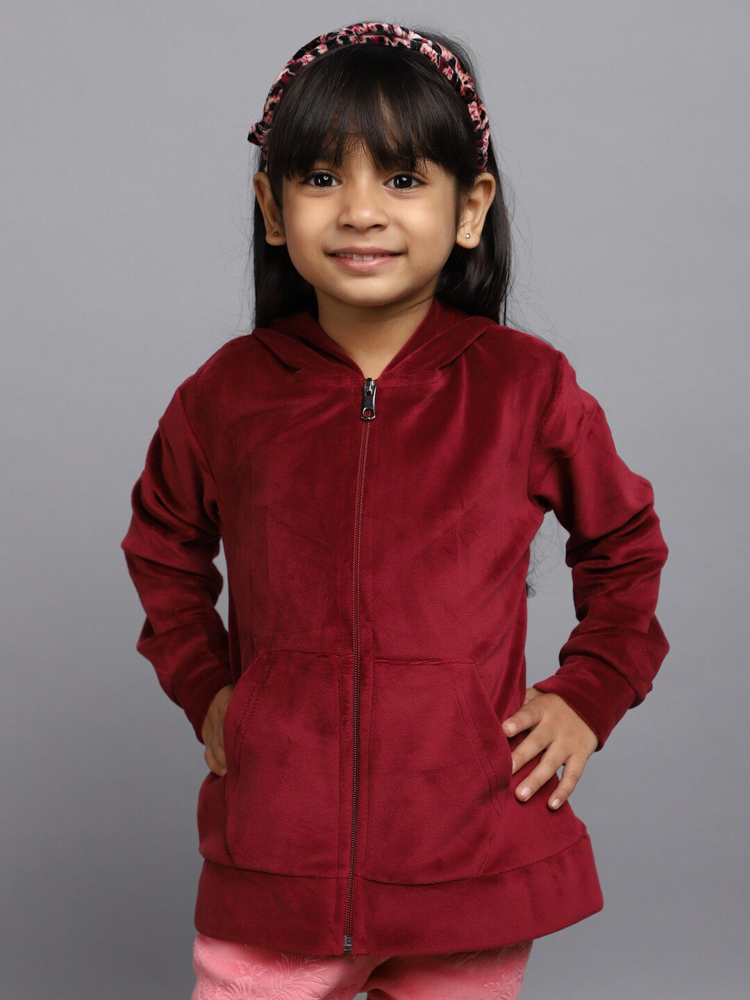 

V-Mart Girls Hooded Fleece Front Open Sweatshirt, Maroon