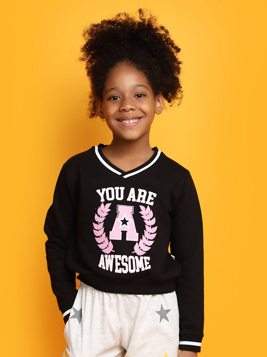 

V-Mart Girls Typography Printed Fleece Pullover, Black
