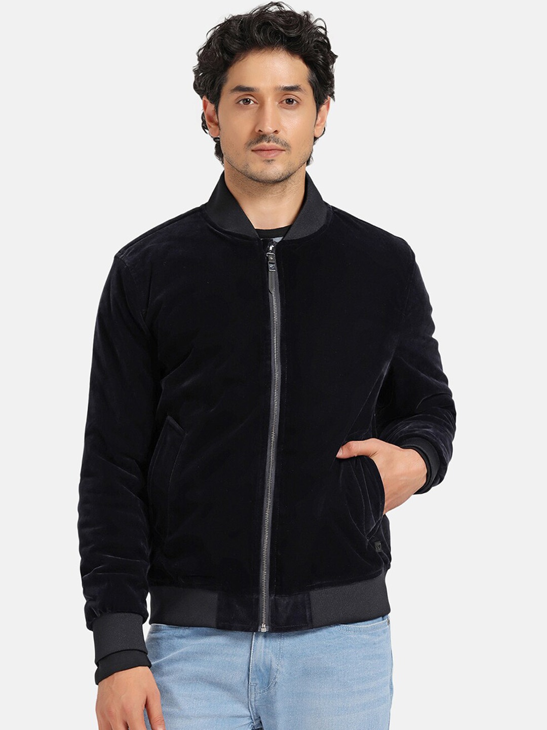 

Blackberrys Stand Collar Long Sleeve Zip Detail Biker Jacket, Blue