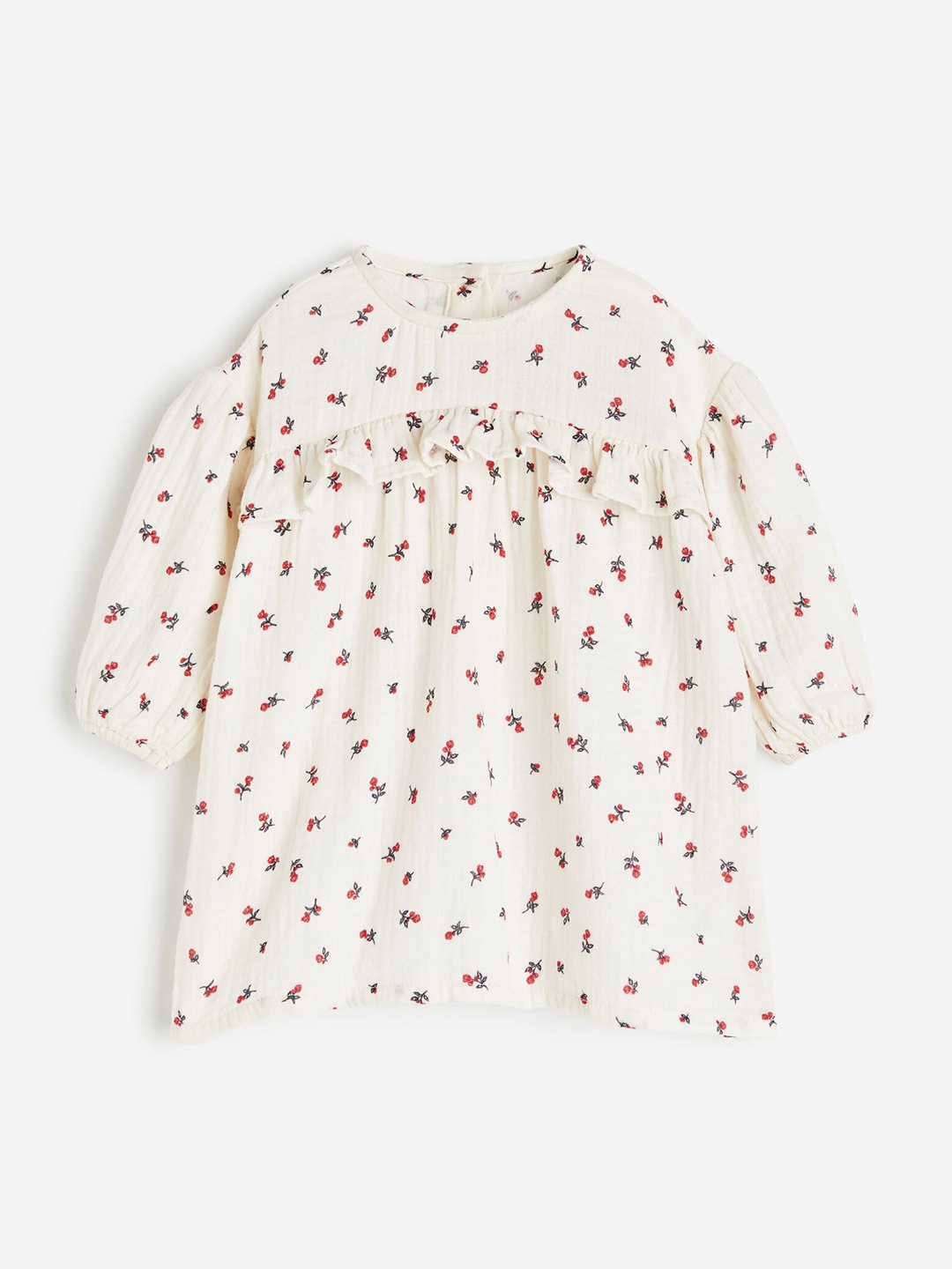 

H&M Girls Pure Cotton Patterned Muslin Dress, White