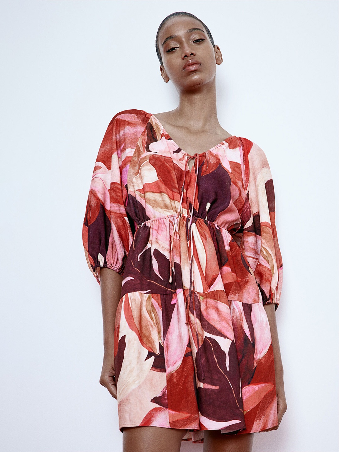 

H&M Drawstring-Detail Dress, Red
