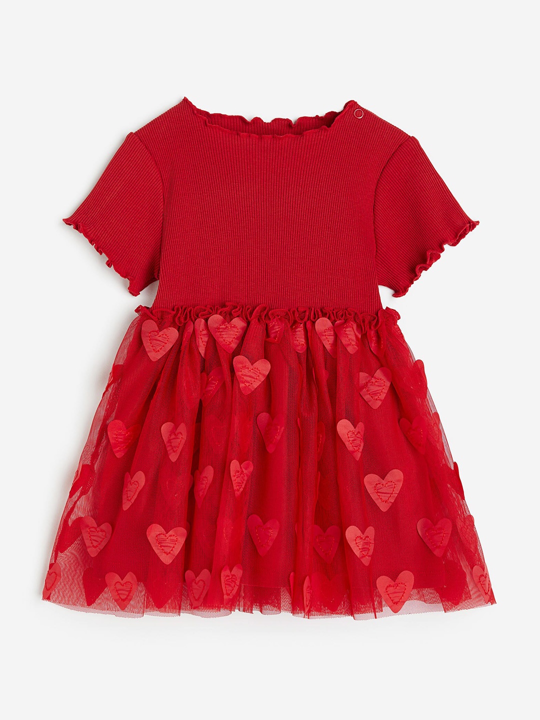 

H&M Girls Pure Cotton Tulle-Skirt Jersey Dress, Red