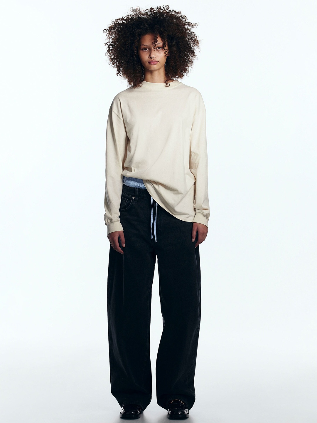 

H&M Pure Cotton Long-Sleeved Jersey Top, Beige