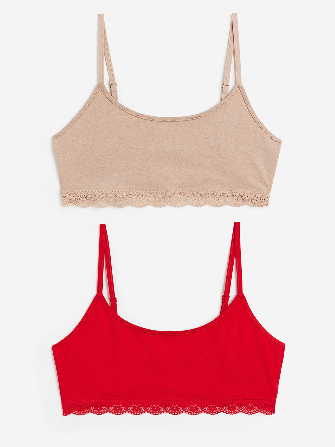 

H&M 2-Pack Non-Padded Cotton Bra Tops, Beige