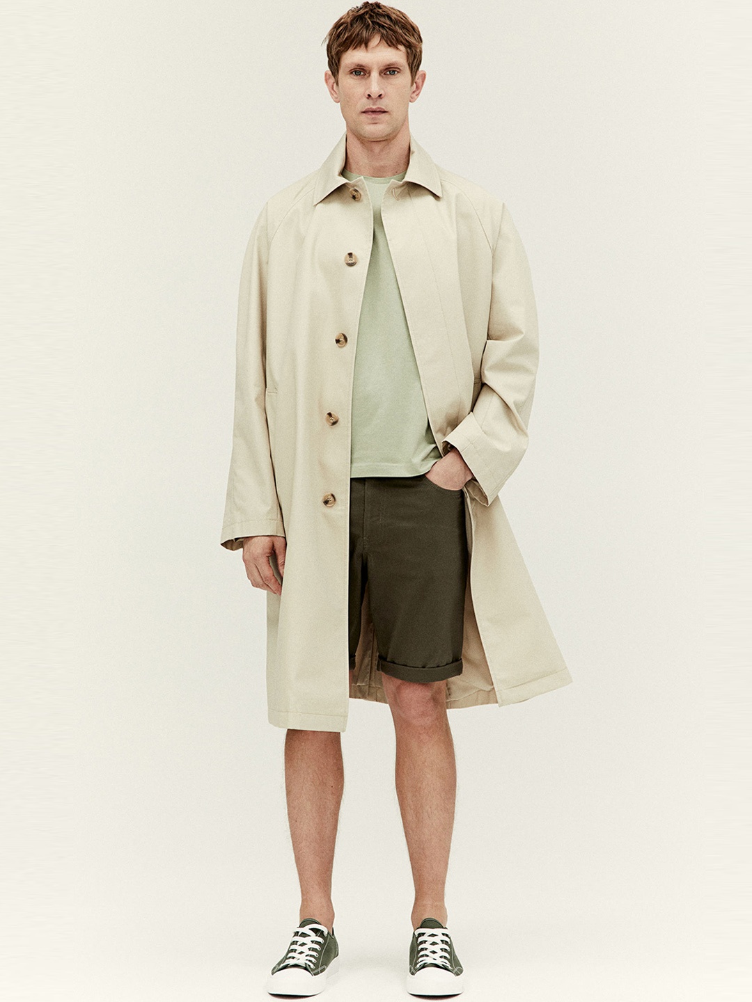 

H&M Men Slim Fit Cotton Twill Shorts, Olive