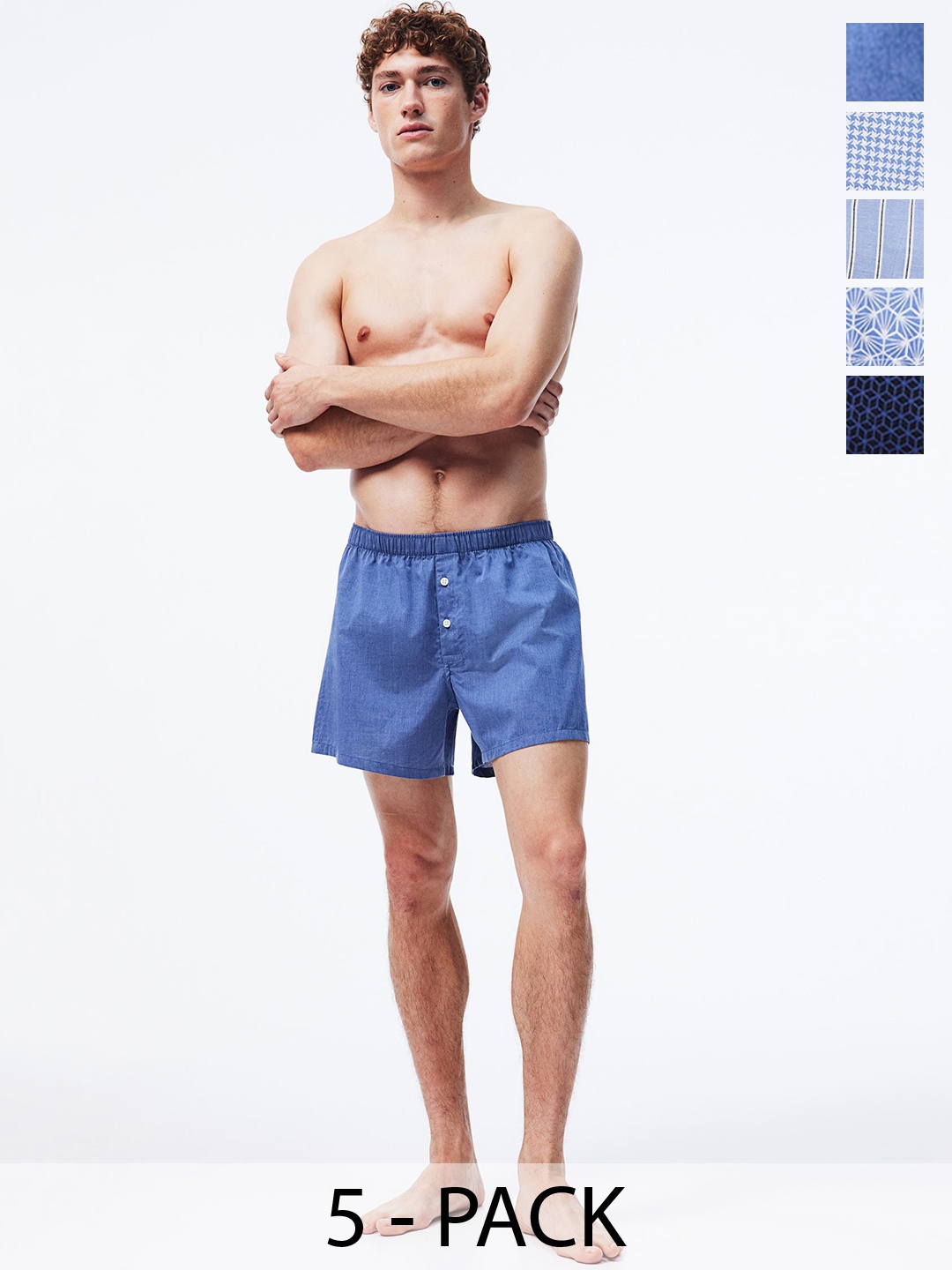 

H&M 5-Pack Woven Cotton Boxer Shorts, Blue