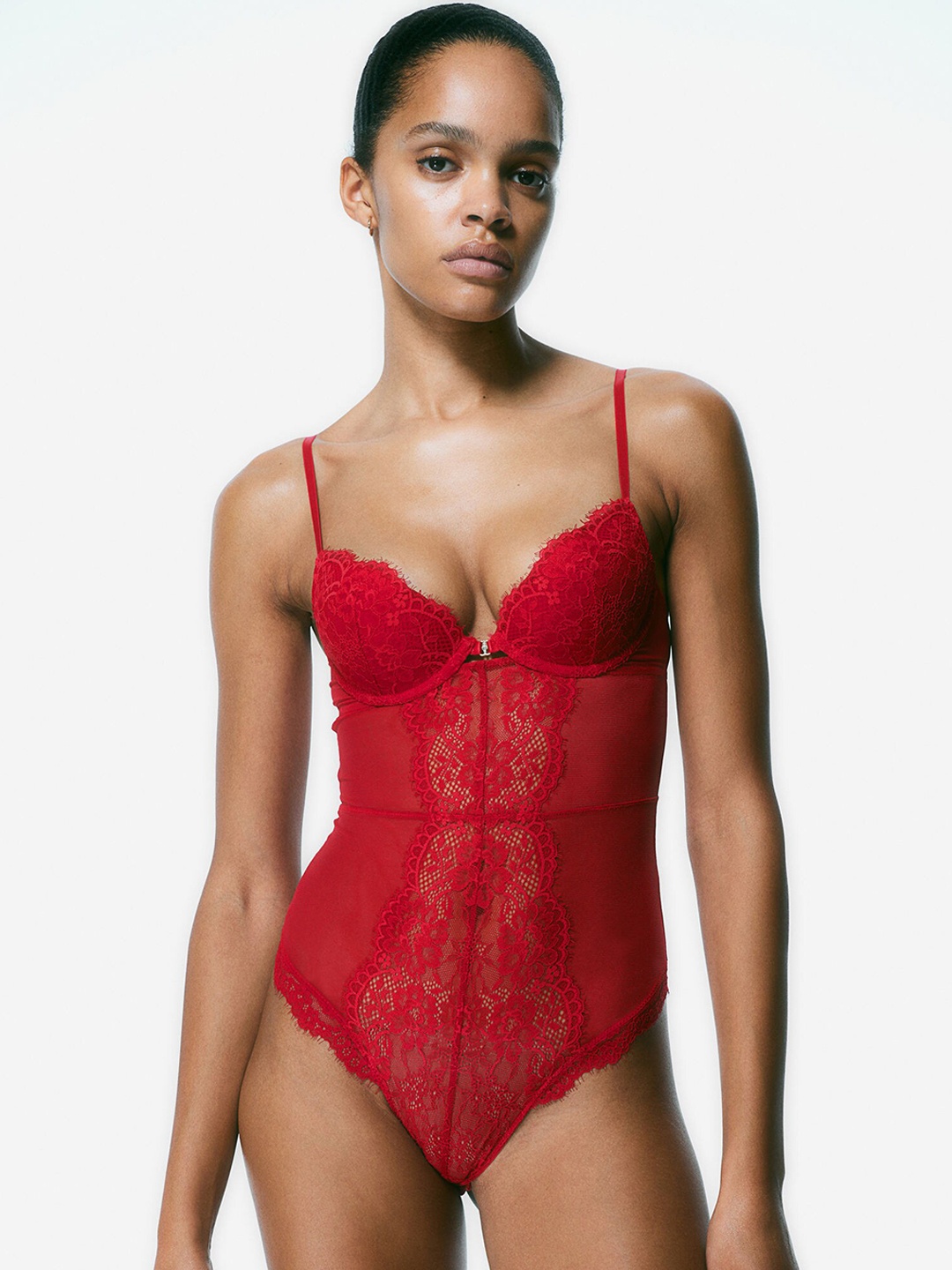 

H&M Lace Super Push-Up Thong Body, Red