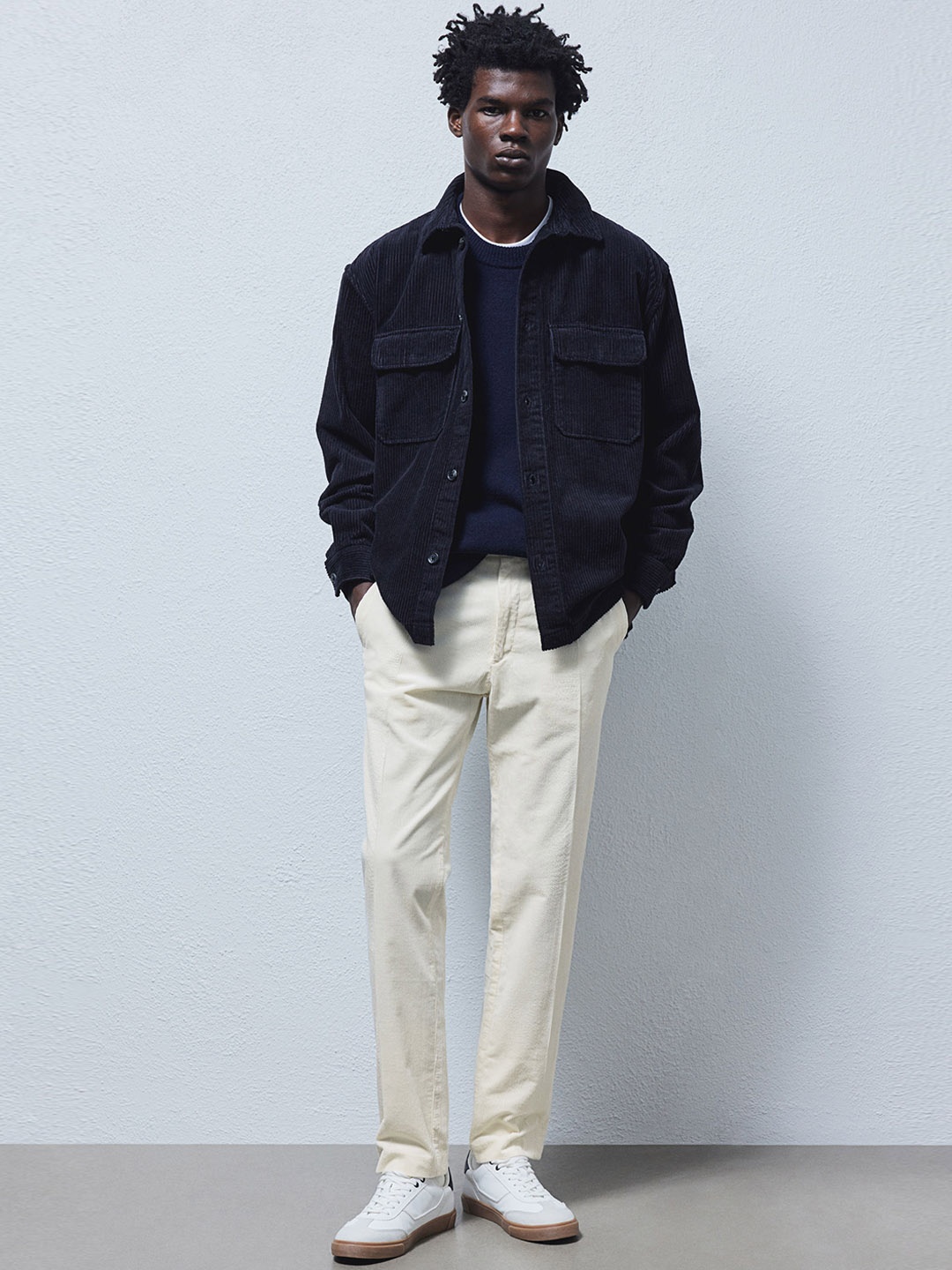 

H&M Men Slim Fit Corduroy Trousers, White