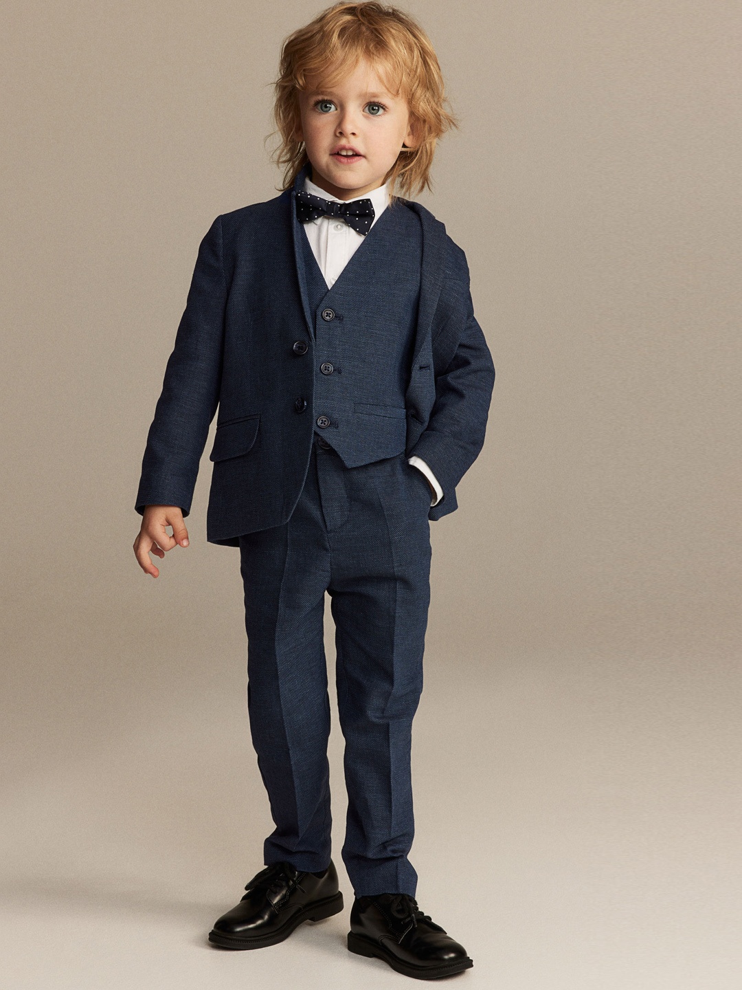 

H&M Boys Cotton Linen Slim Fit Suit Trousers, Navy blue