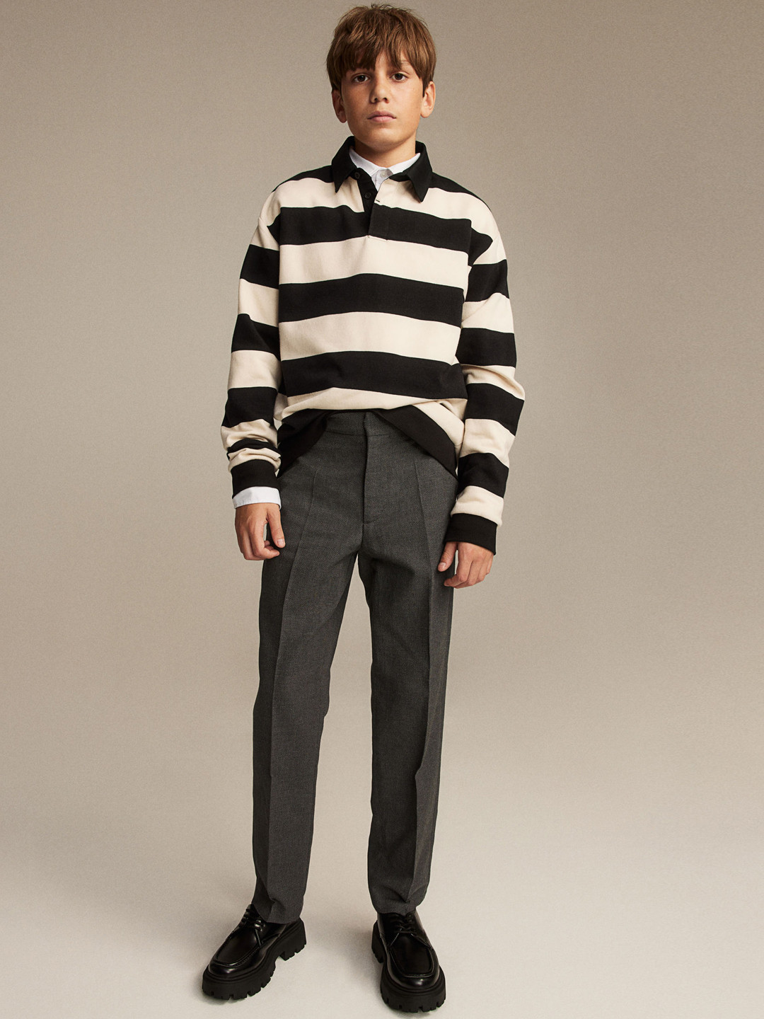 

H&M Boys Cotton Linen Textured Suit Trousers, Grey