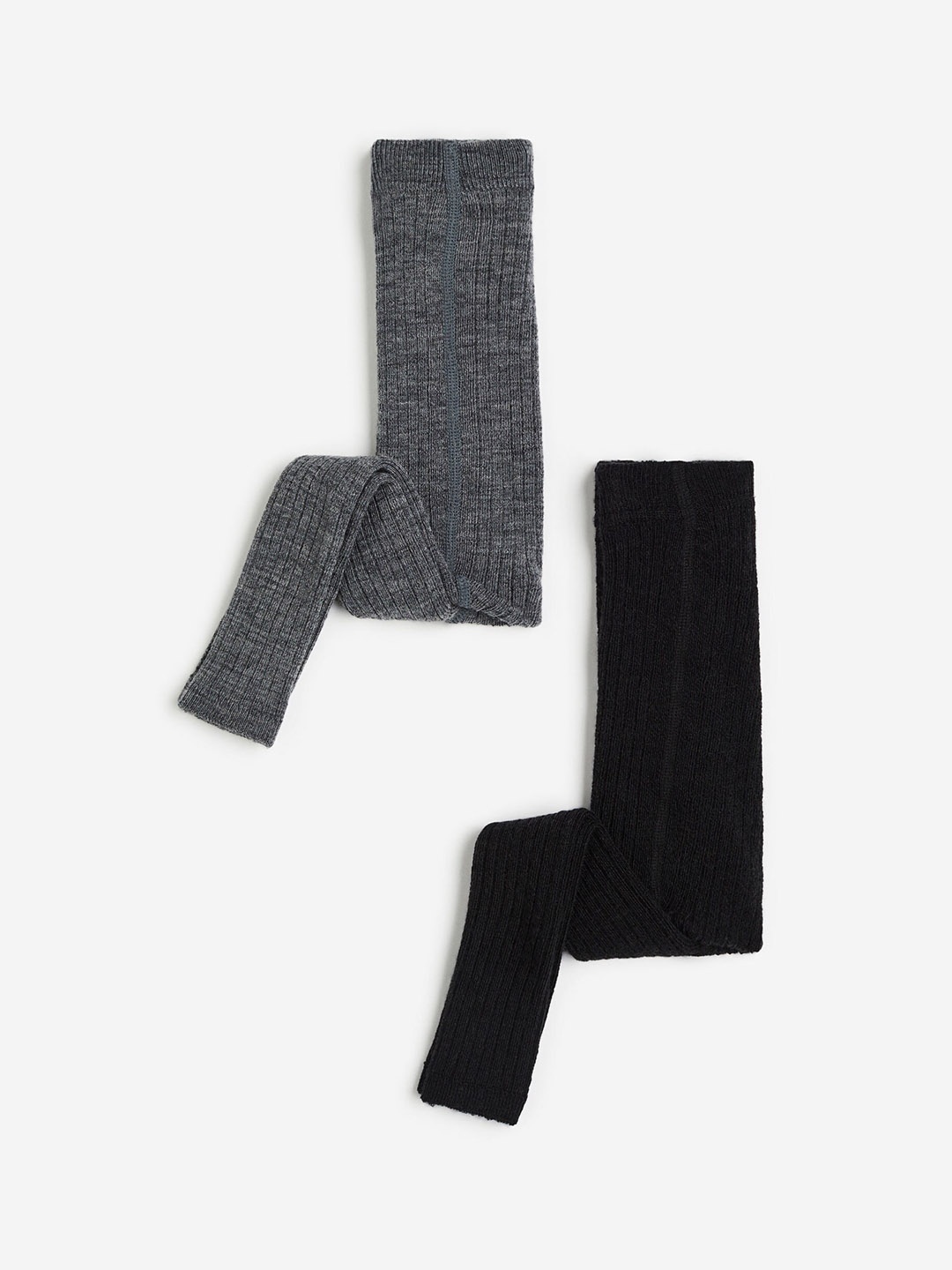 

H&M Boys 2-Pack Wool-Blend Footless Tights, Black