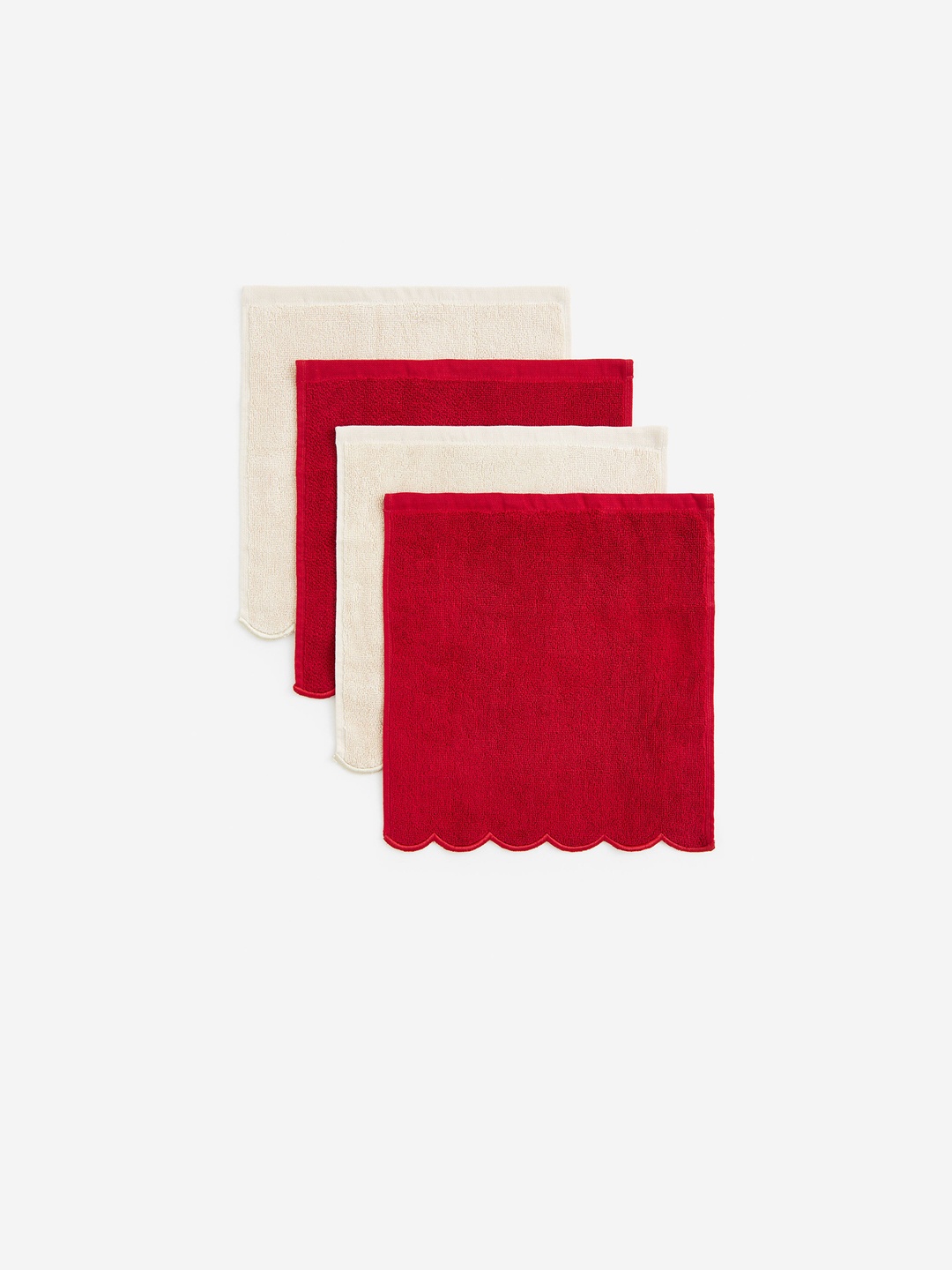 

H&M 4-Pack Red & Beige Scalloped-Edge Pure Cotton Flannels