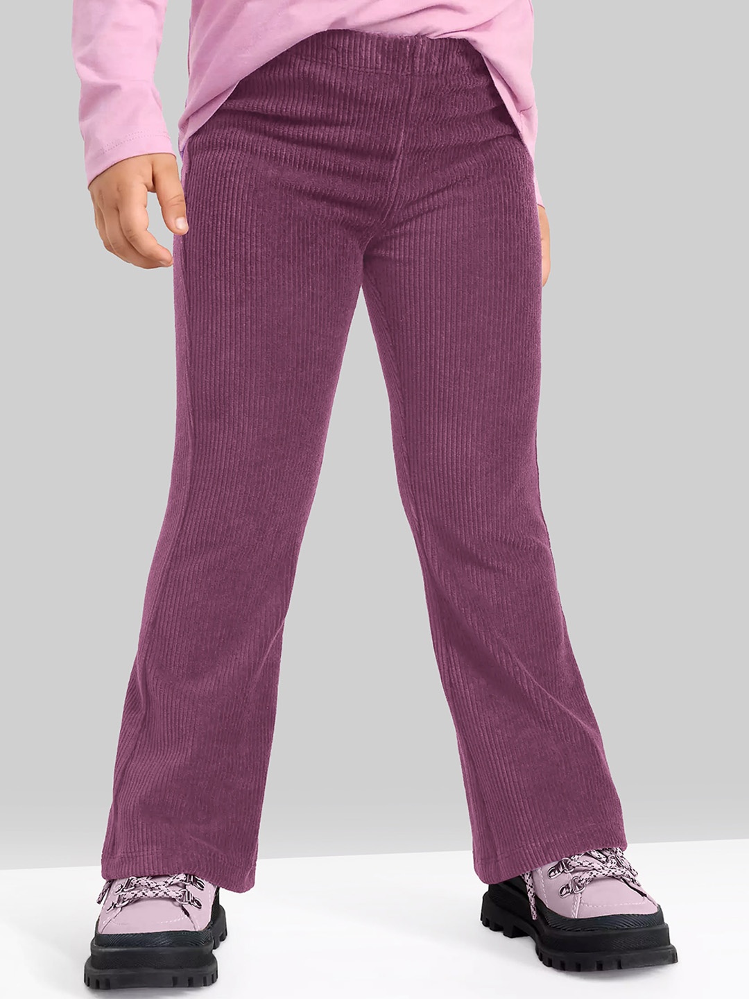 

Naughty Ninos Girls Smart Flared Easy Wash Corduroy Parallel Trousers, Mauve